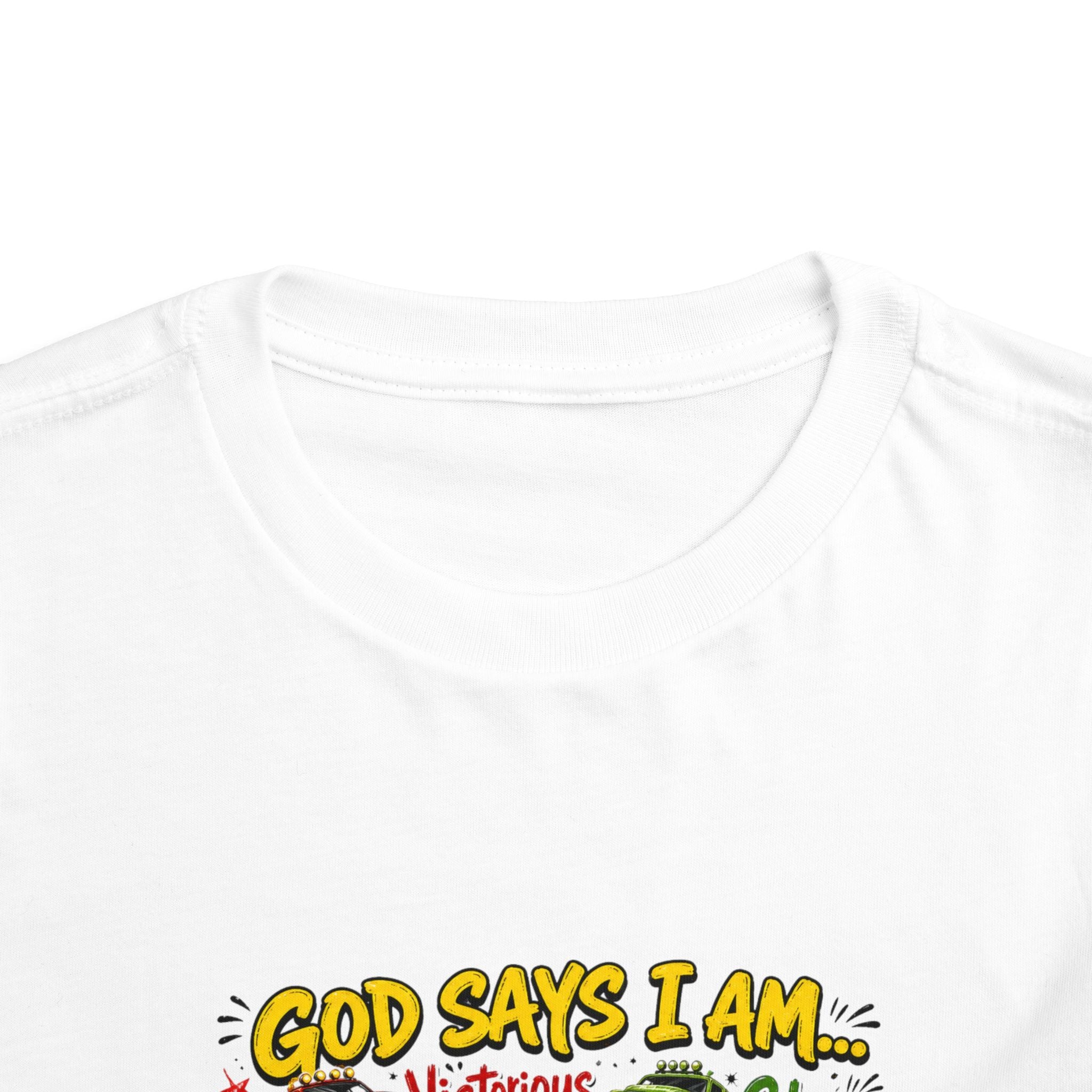 Toddler Tee — "God Says I Am" Monster Truck Inspirational Shirt