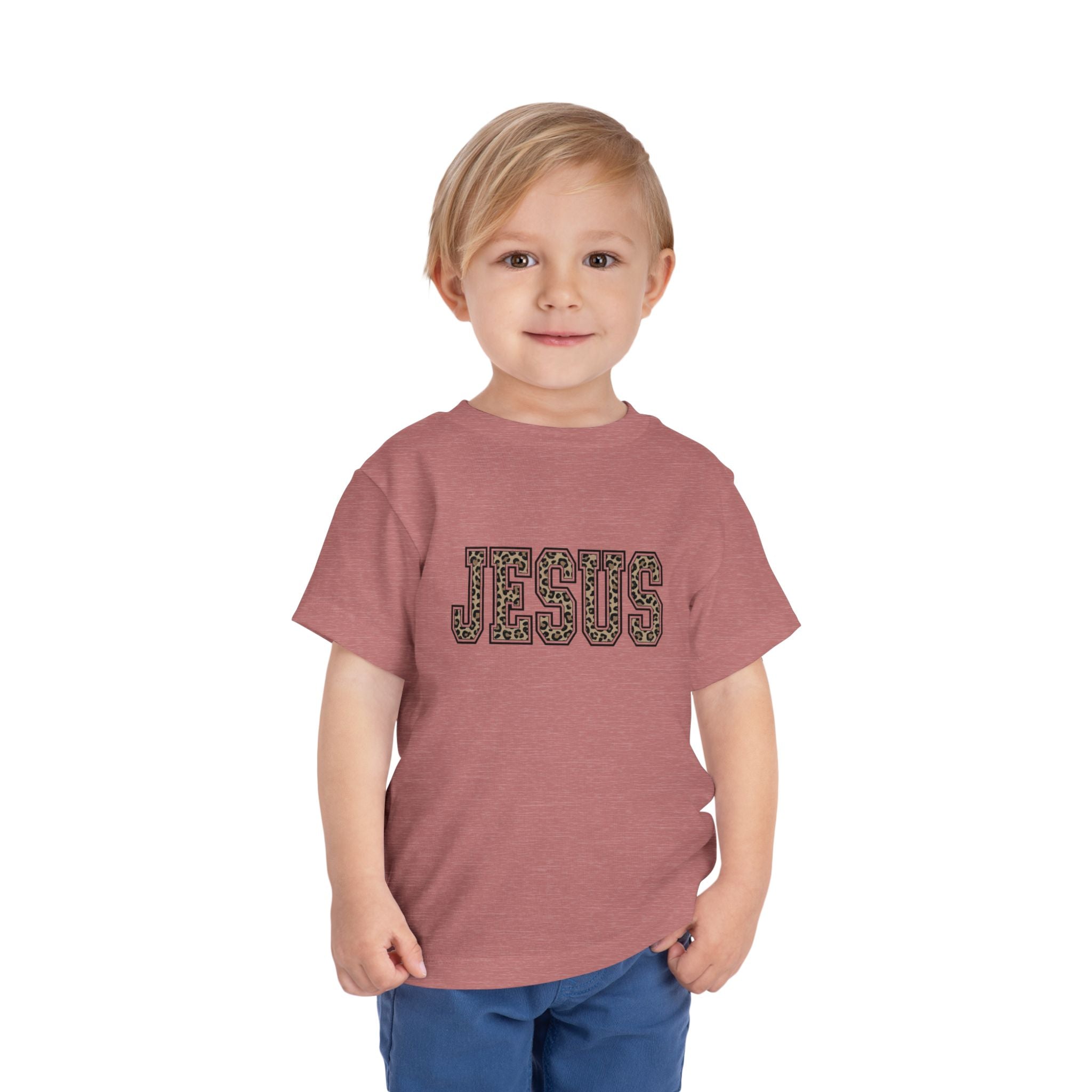 Toddler Tee - 'JESUS' Leopard Print Christian Kids Shirt