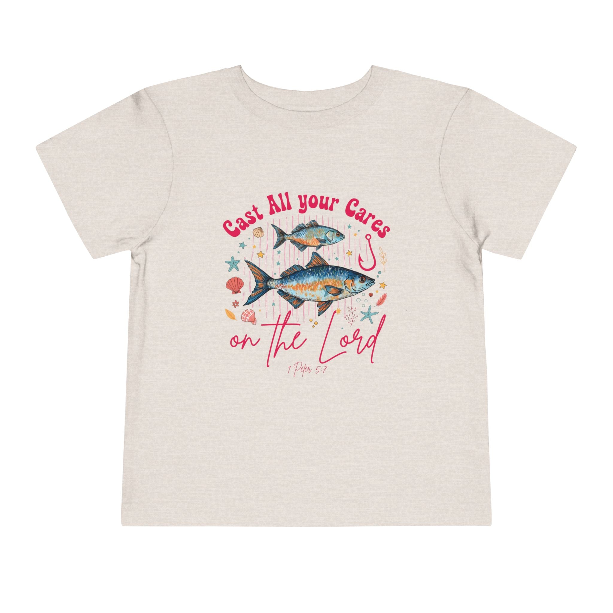 Toddler Tee — "Cast All Your Cares on the Lord" Fish Faith Graphic