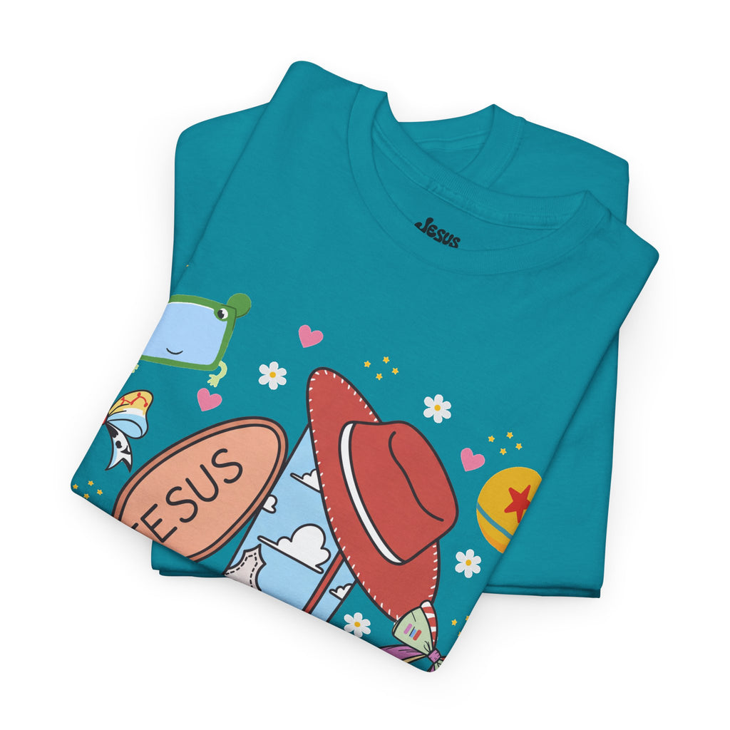 Christian Cowboy  Tee — 'Jesus' Boot, Blocks & Hat Graphic