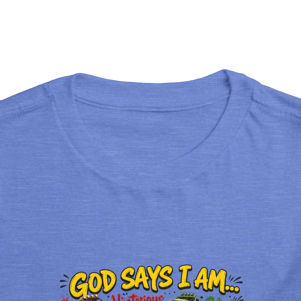 Toddler Tee — "God Says I Am" Monster Truck Inspirational Shirt