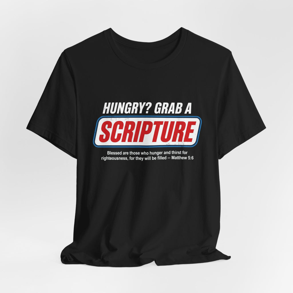 Scripture Snack Tee — “Hungry? Grab a Scripture” Christian Faith T‑Shirt