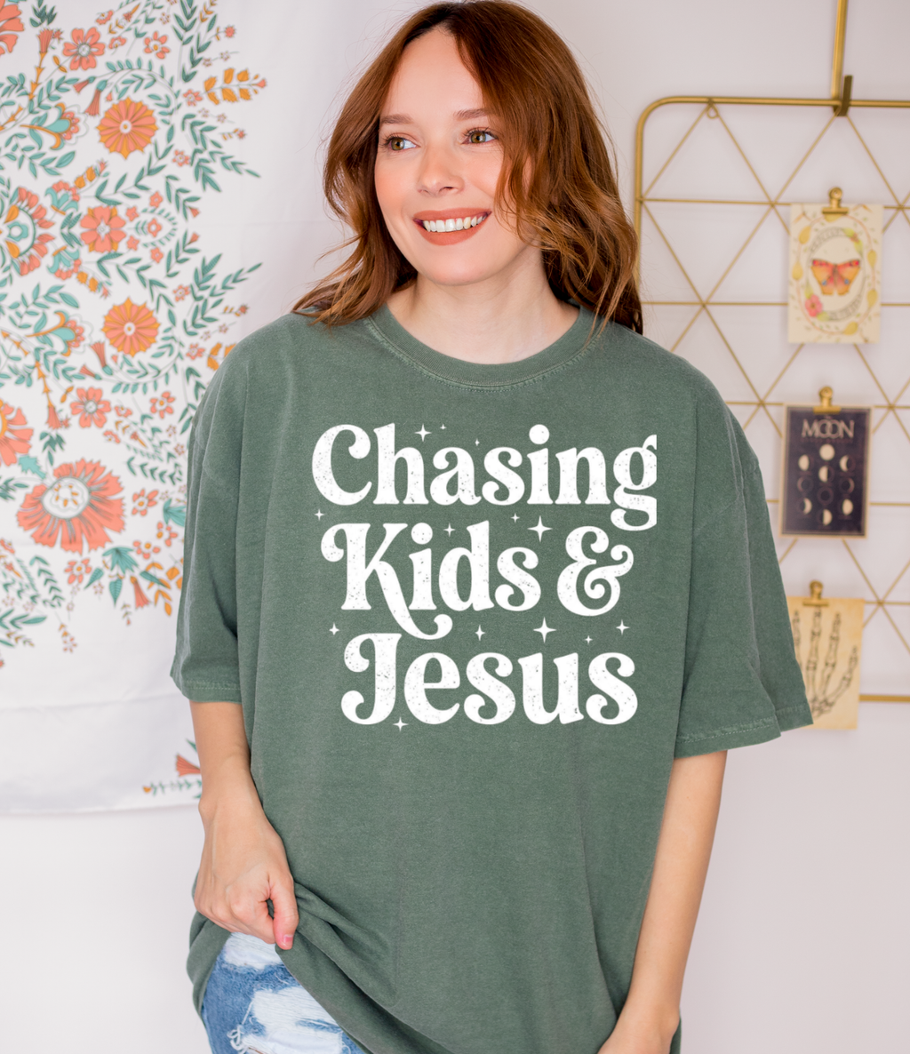 Chasing Kids & Jesus Tee — Christian Mom Graphic T-Shirt