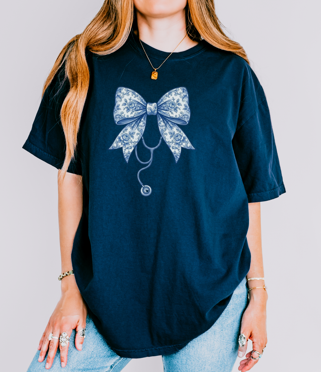 Blue Floral Bow Stethoscope