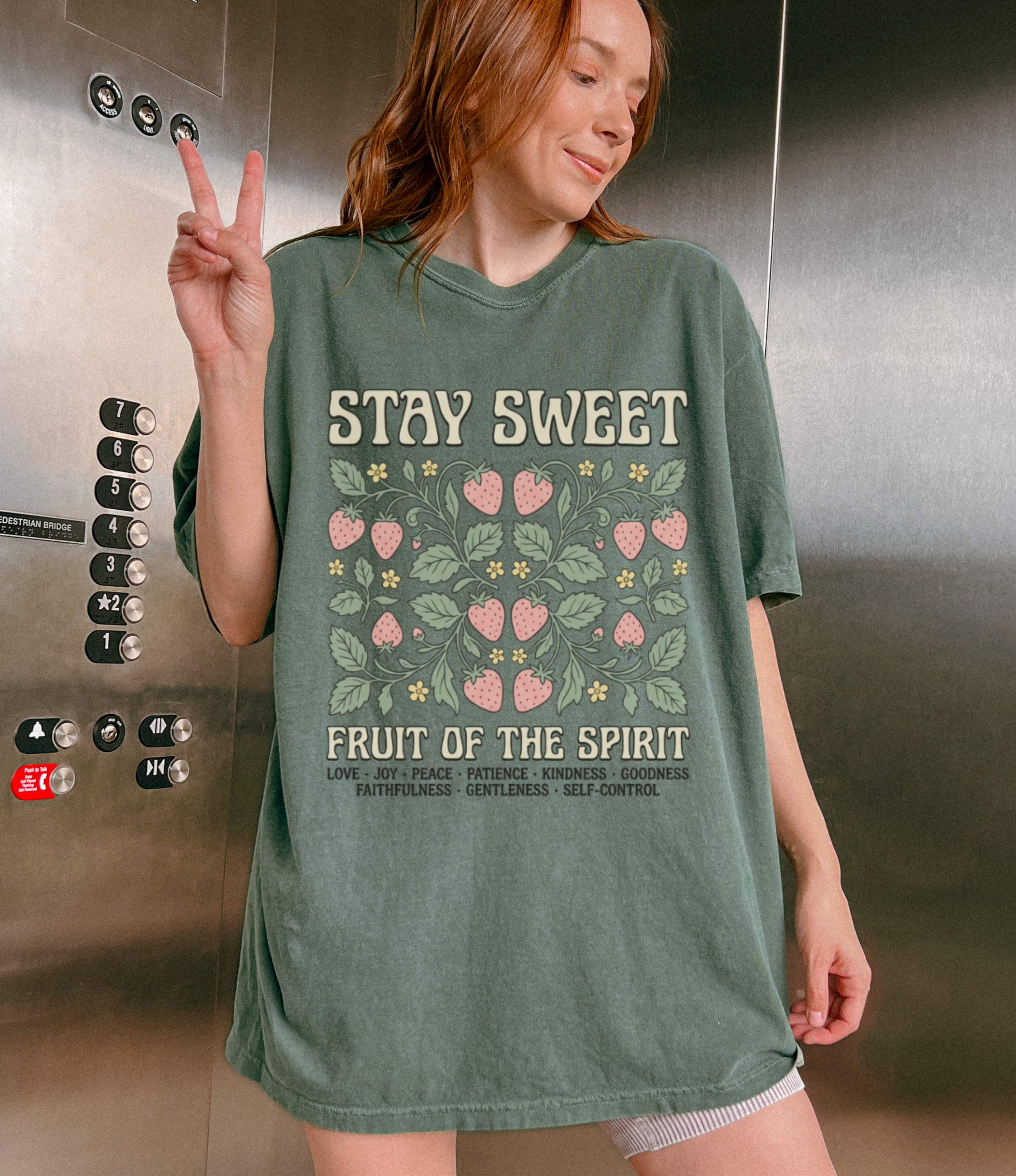 Stay Sweet Fruit of the Spirit Tee — Retro Strawberry Floral Christian Faith Shirt