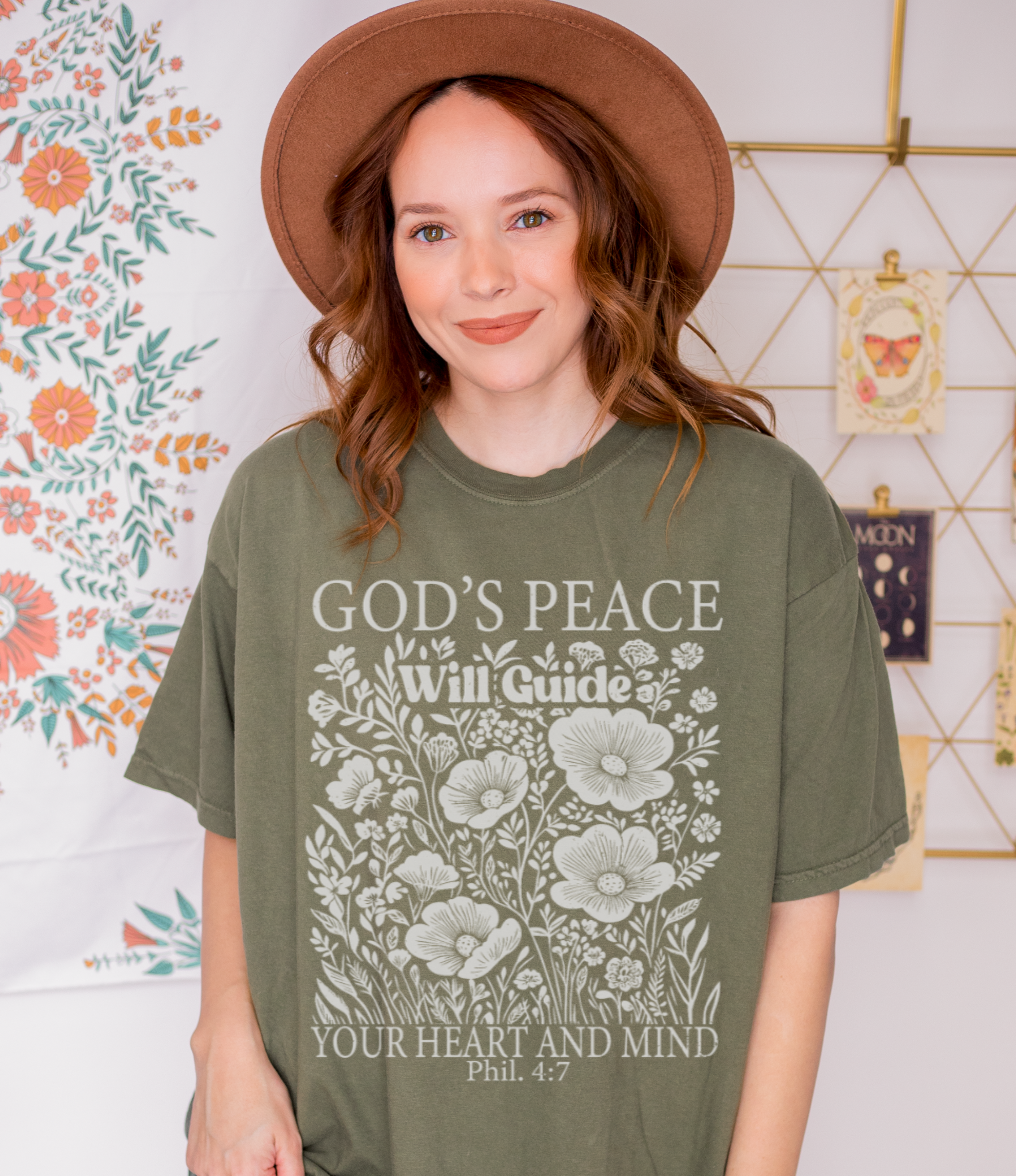 God's Peace Will Guide Floral Tee — Inspirational Christian T-Shirt (Philippians 4:7)