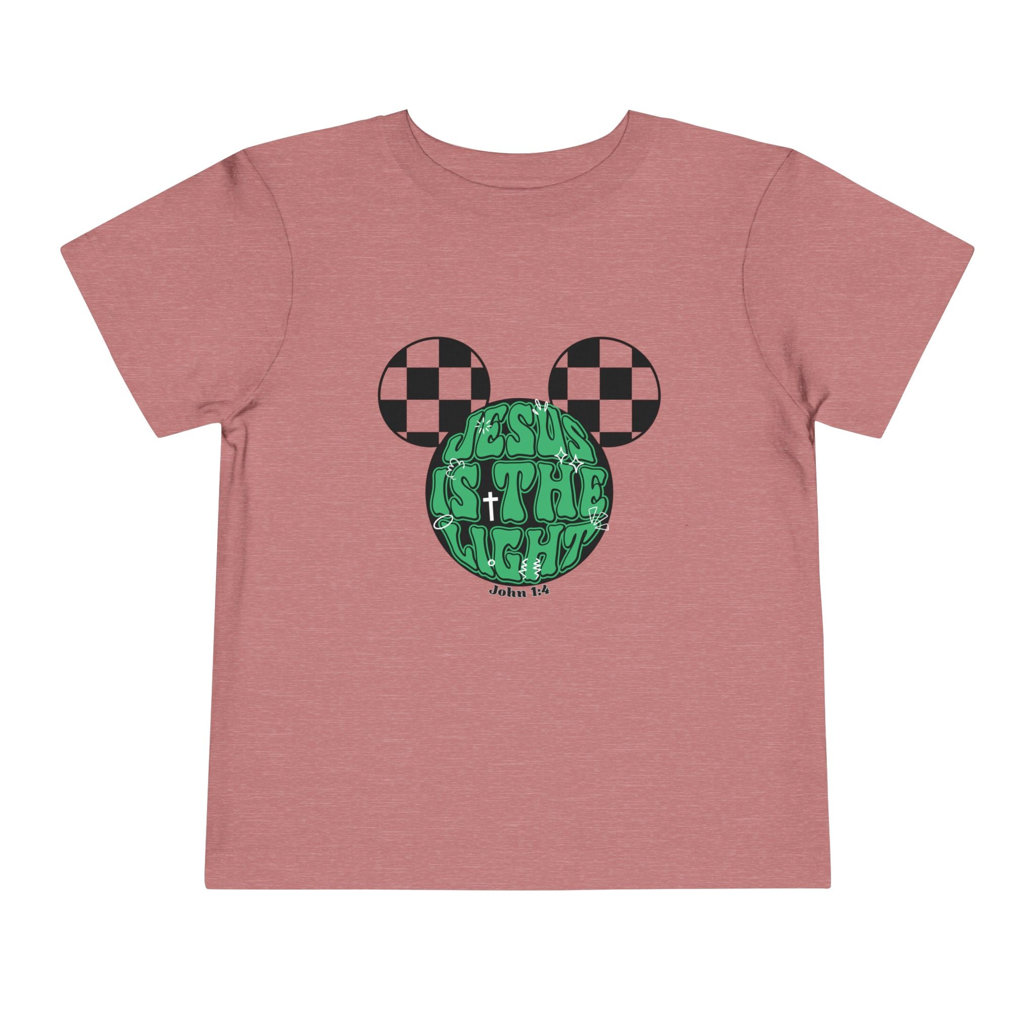 Toddler Tee — "Jesus Is The Light" Mickey Ear Graphic (Checkerboard)