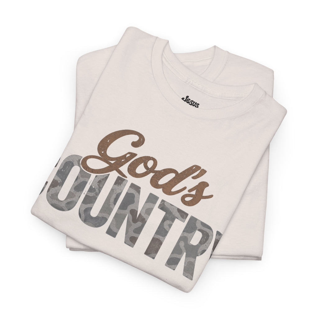 God's Country Tee — Camo Script Christian Faith T‑Shirt