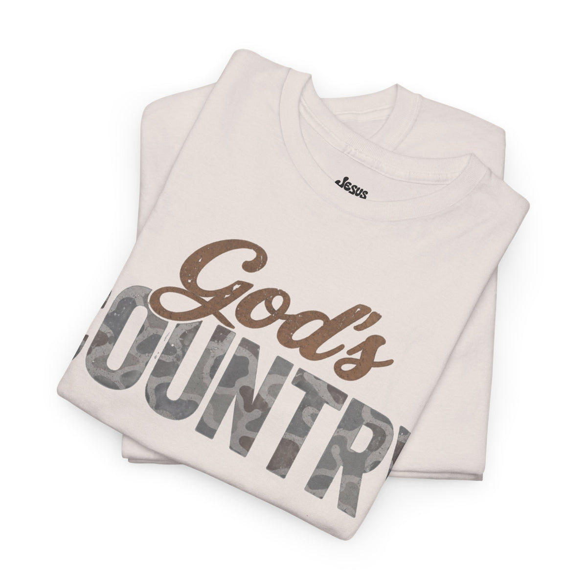 God's Country Tee — Camo Script Christian Faith T‑Shirt