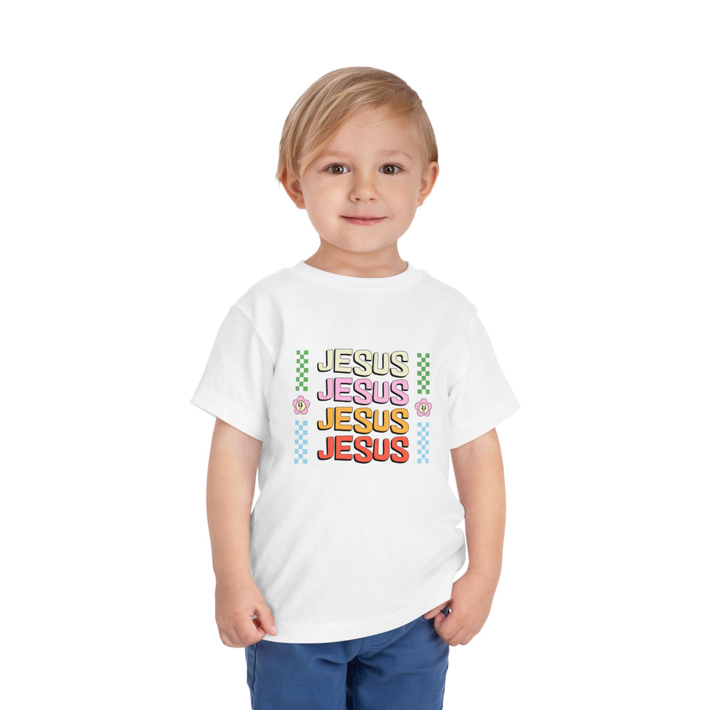 Kids "Jesus" Retro Rainbow Tee — Toddler Christian Shirt