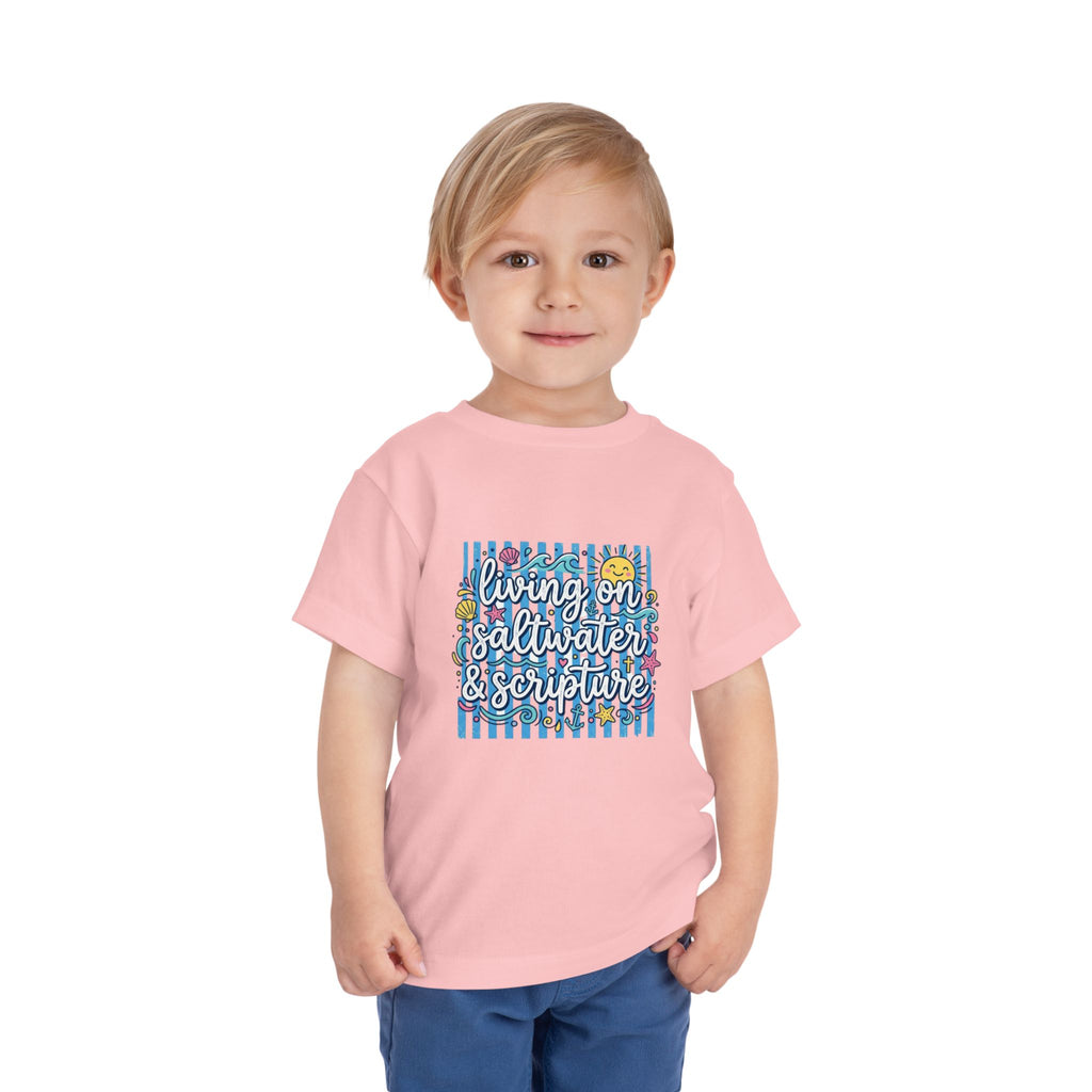 Toddler Tee — "Living on Saltwater & Scripture" Nautical Christian Beach Shirt