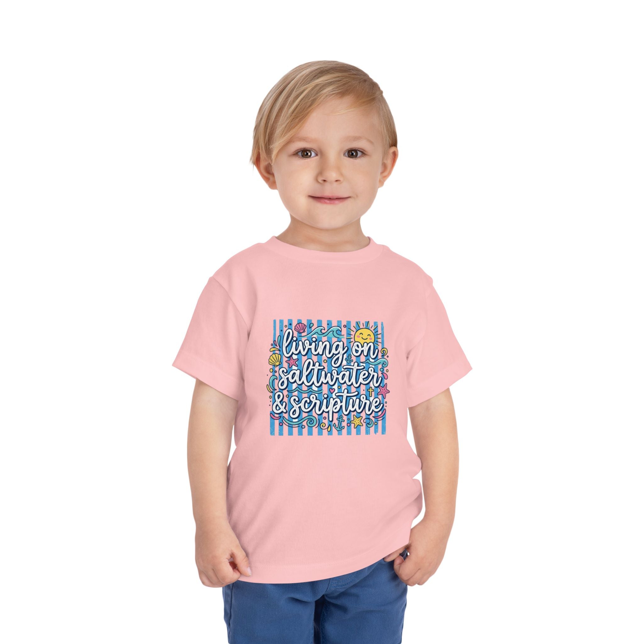 Toddler Tee — "Living on Saltwater & Scripture" Nautical Christian Beach Shirt