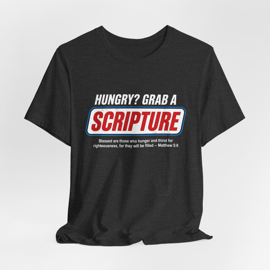 Scripture Snack Tee — “Hungry? Grab a Scripture” Christian Faith T‑Shirt