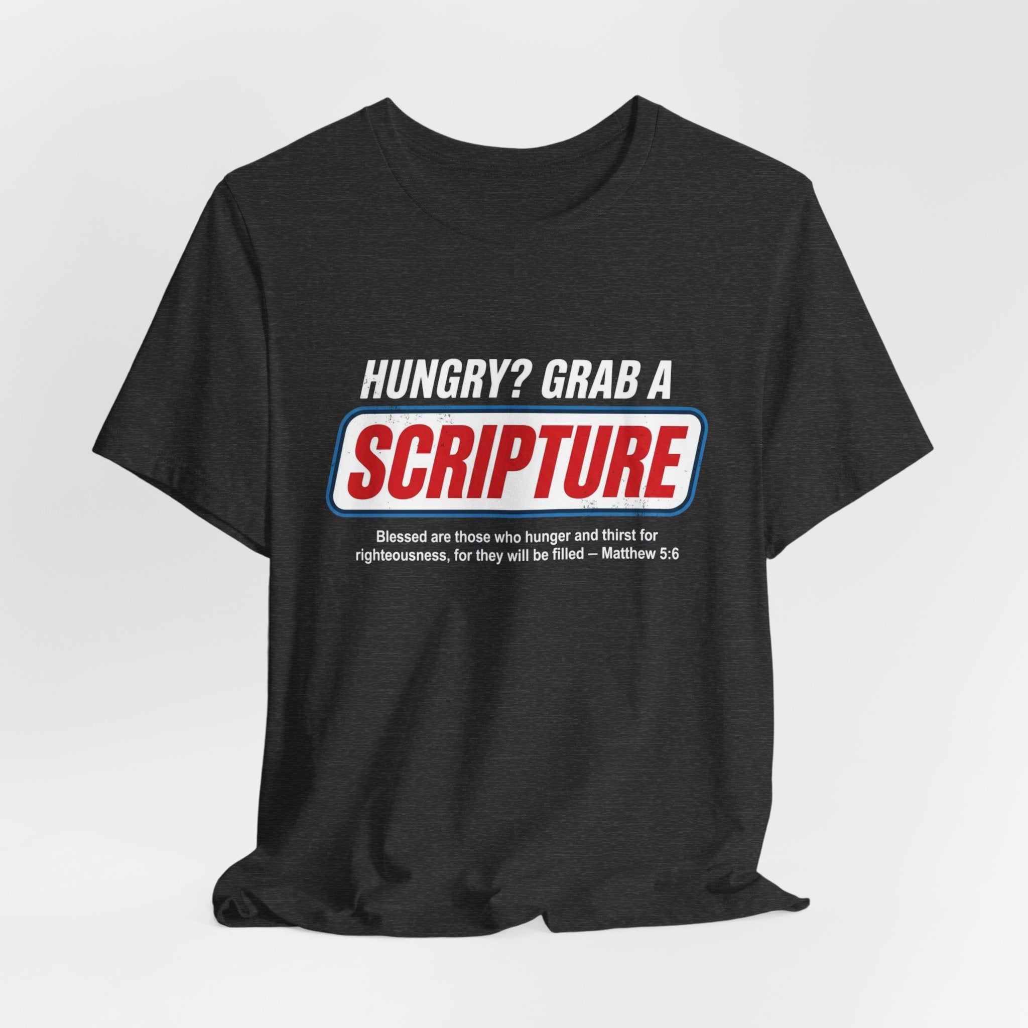 Scripture Snack Tee — “Hungry? Grab a Scripture” Christian Faith T‑Shirt