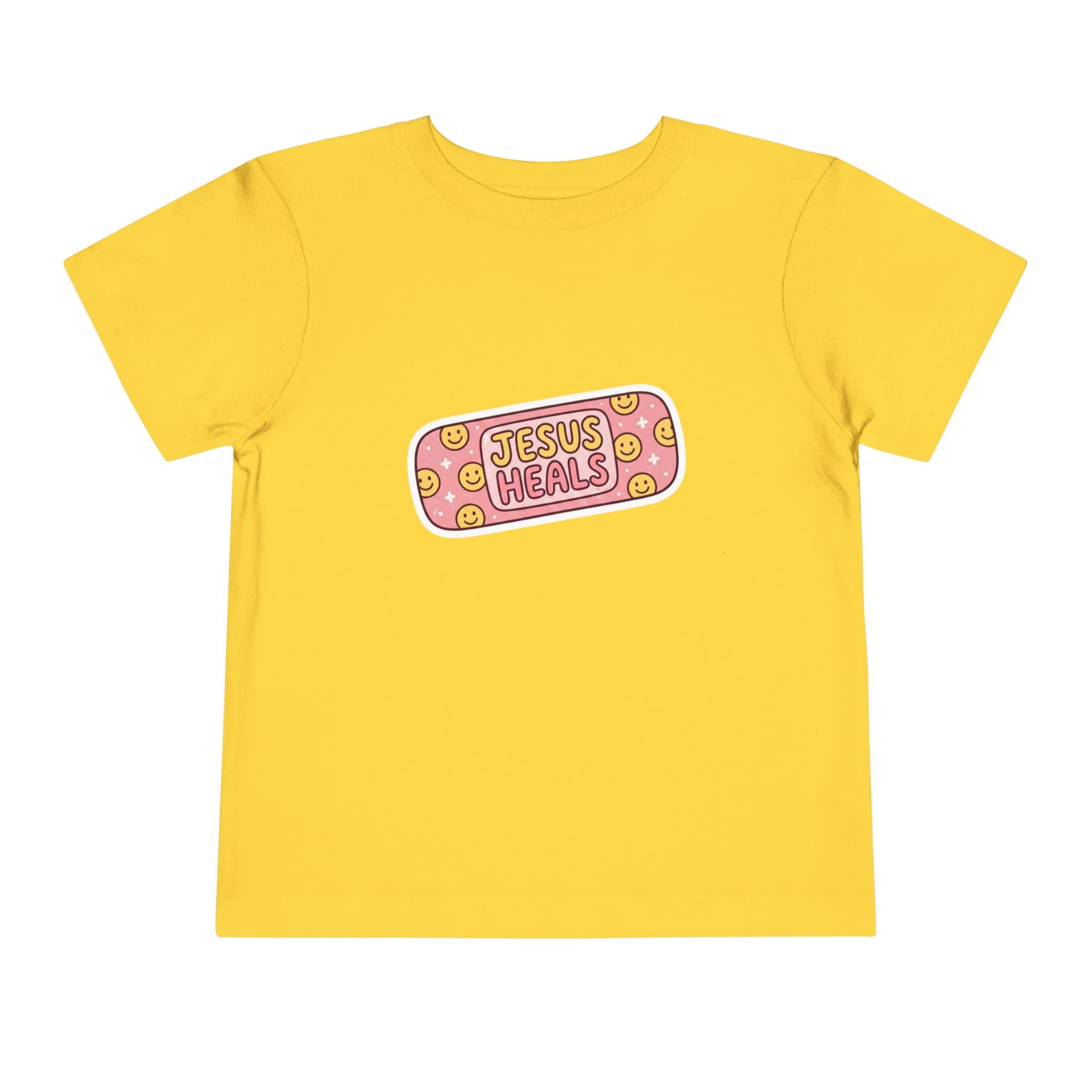 Toddler Tee - "Jesus Heals" Pink Bandage Faith Shirt