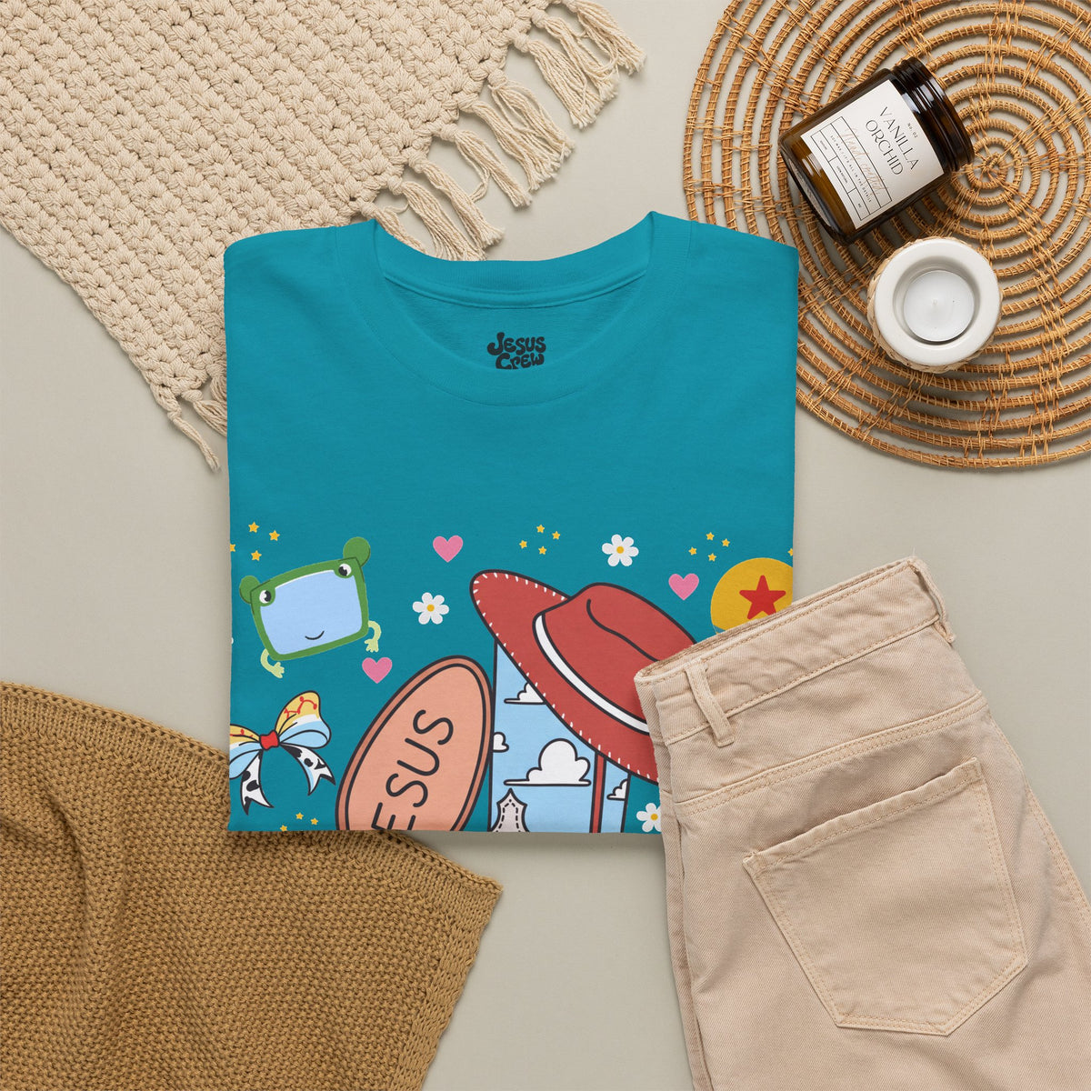 Christian Cowboy  Tee — 'Jesus' Boot, Blocks & Hat Graphic