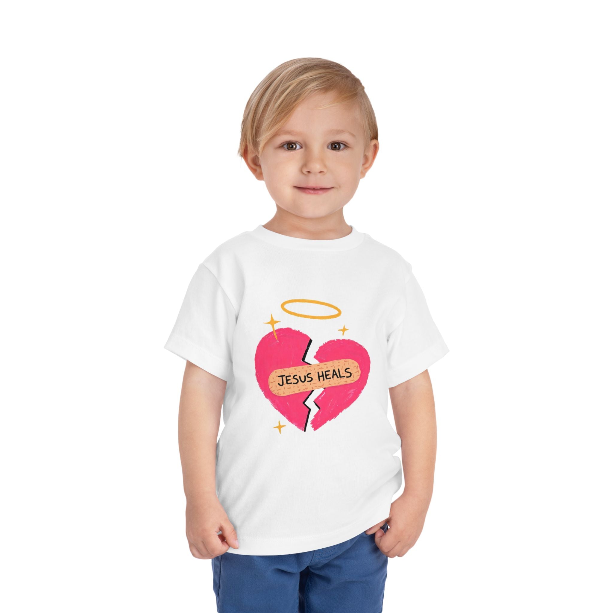 Toddler Tee — "Jesus Heals" Heart Graphic Christian Kids Shirt
