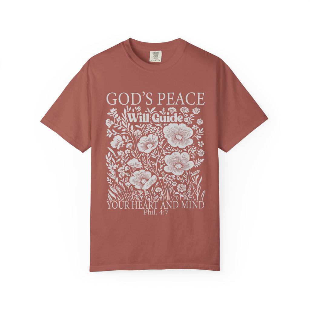 God's Peace Will Guide Floral Tee — Inspirational Christian T-Shirt (Philippians 4:7)