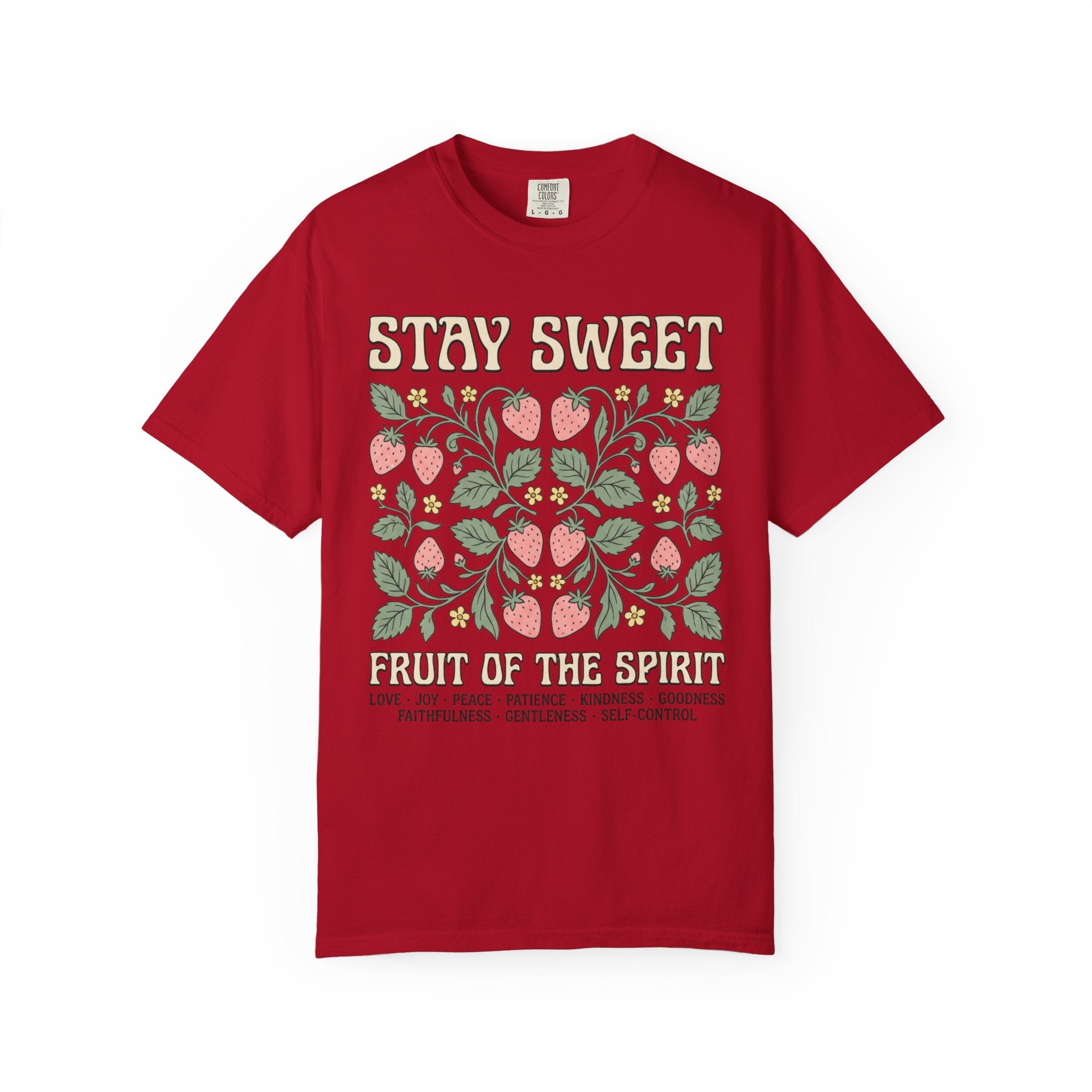 Stay Sweet Fruit of the Spirit Tee — Retro Strawberry Floral Christian Faith Shirt