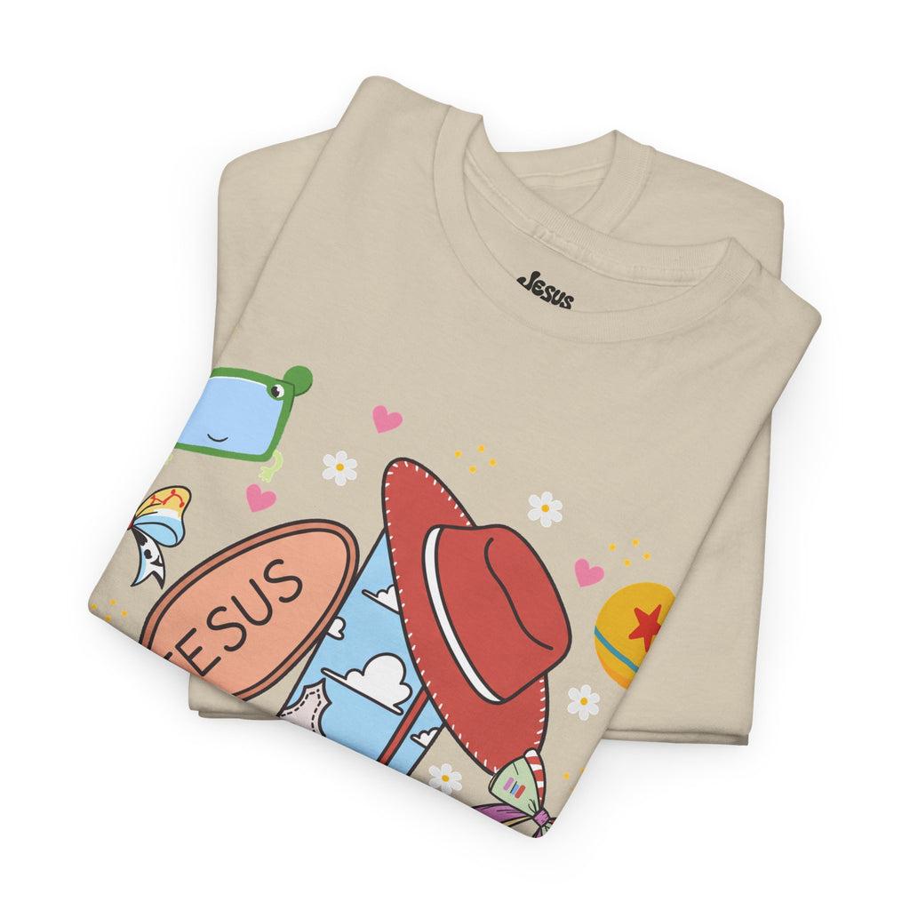 Christian Cowboy  Tee — 'Jesus' Boot, Blocks & Hat Graphic