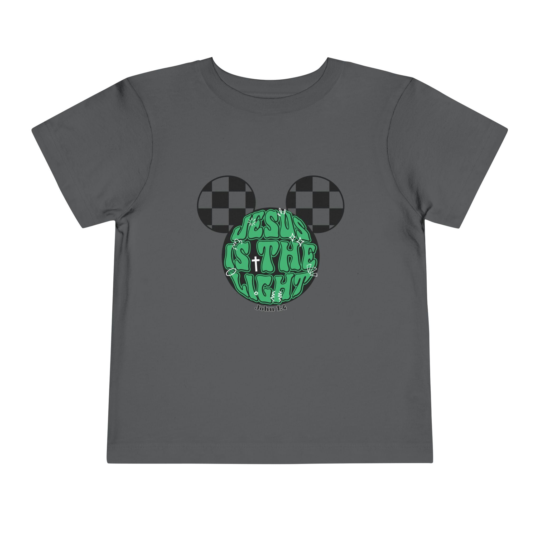 Toddler Tee — "Jesus Is The Light" Mickey Ear Graphic (Checkerboard)