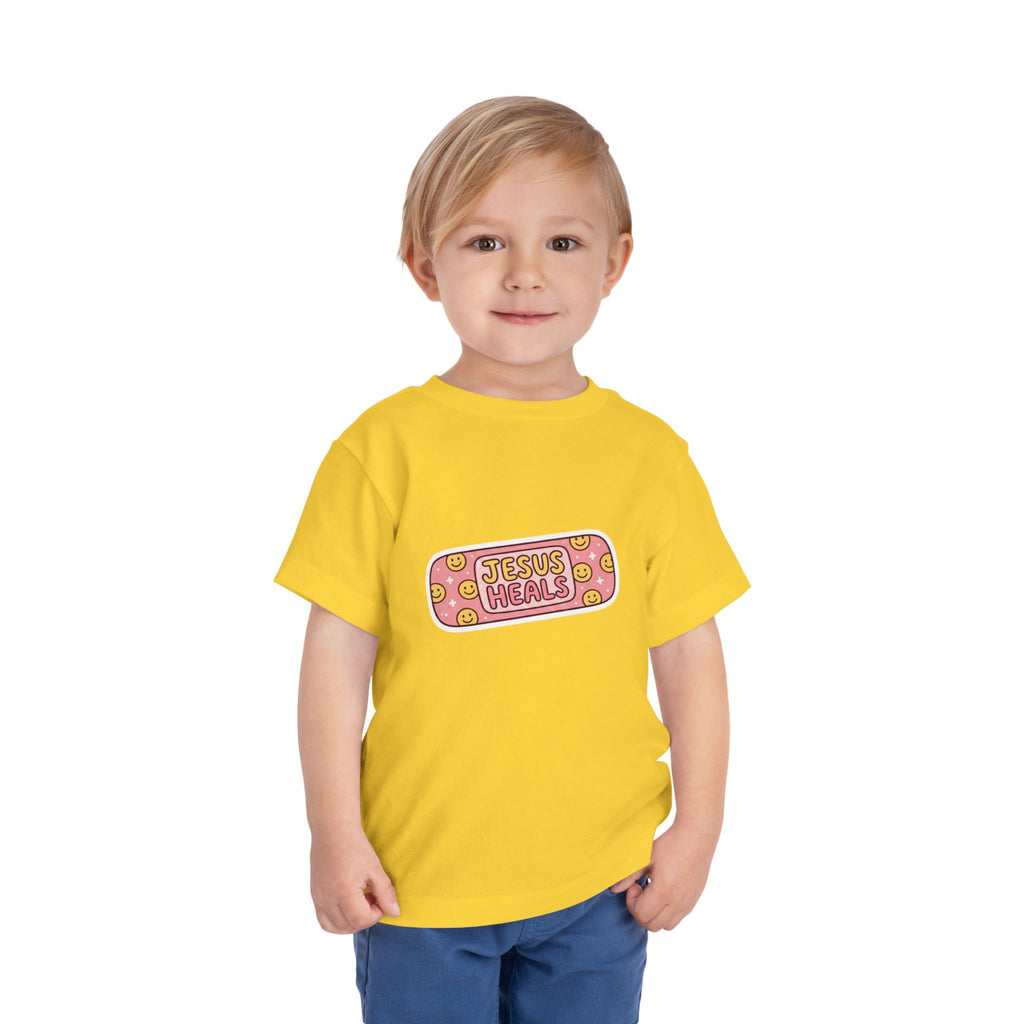 Toddler Tee - "Jesus Heals" Pink Bandage Faith Shirt