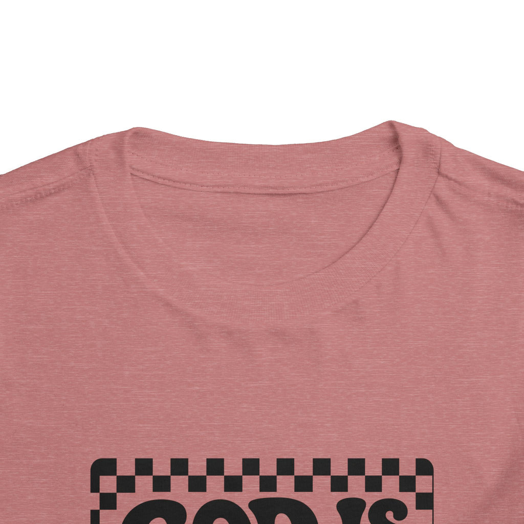 Toddler Tee — "God Is Good" Checkerboard Christian Kids Shirt