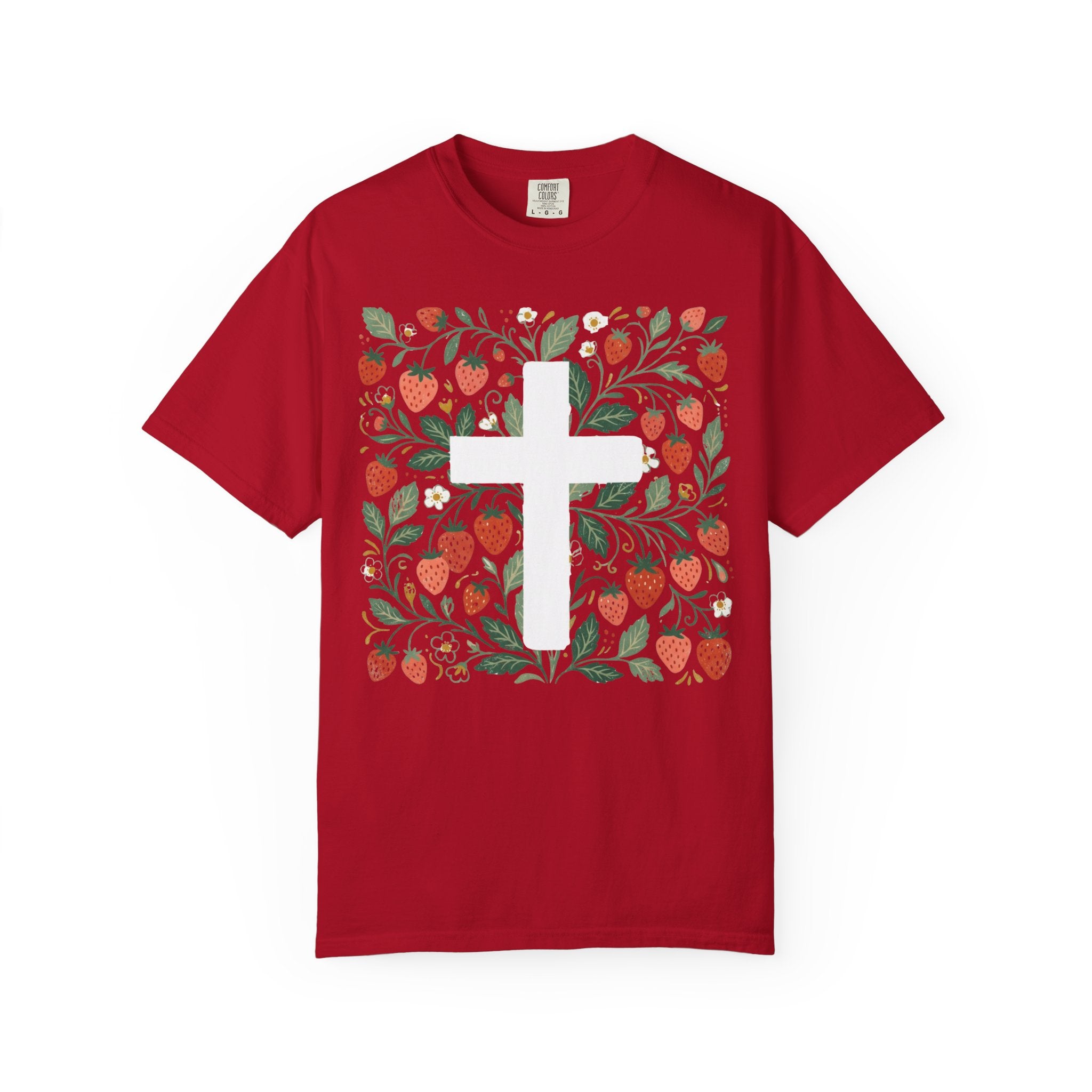 Strawberry Floral Cross T-Shirt — Botanical Faith Graphic Tee