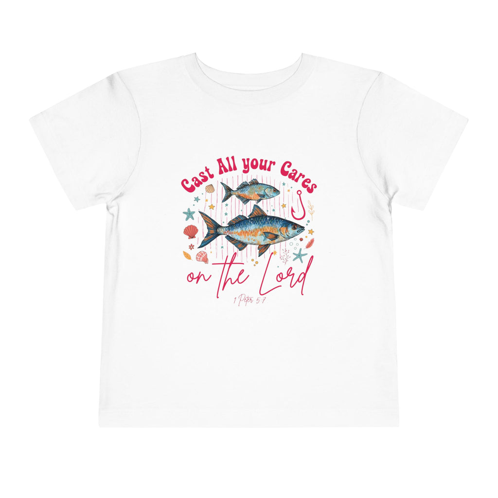 Toddler Tee — "Cast All Your Cares on the Lord" Fish Faith Graphic