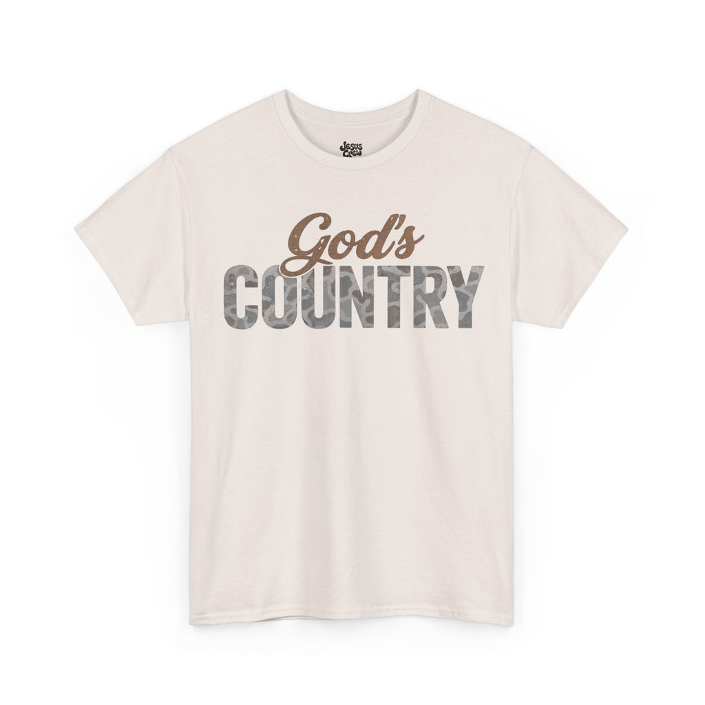 God's Country Tee — Camo Script Christian Faith T‑Shirt