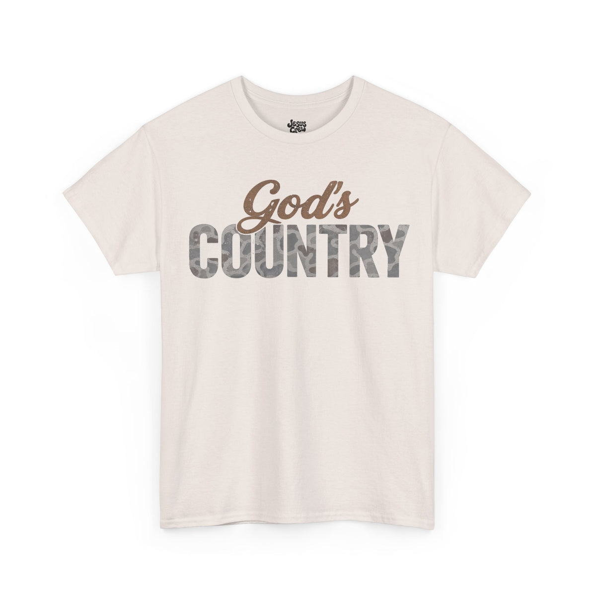 God's Country Tee — Camo Script Christian Faith T‑Shirt