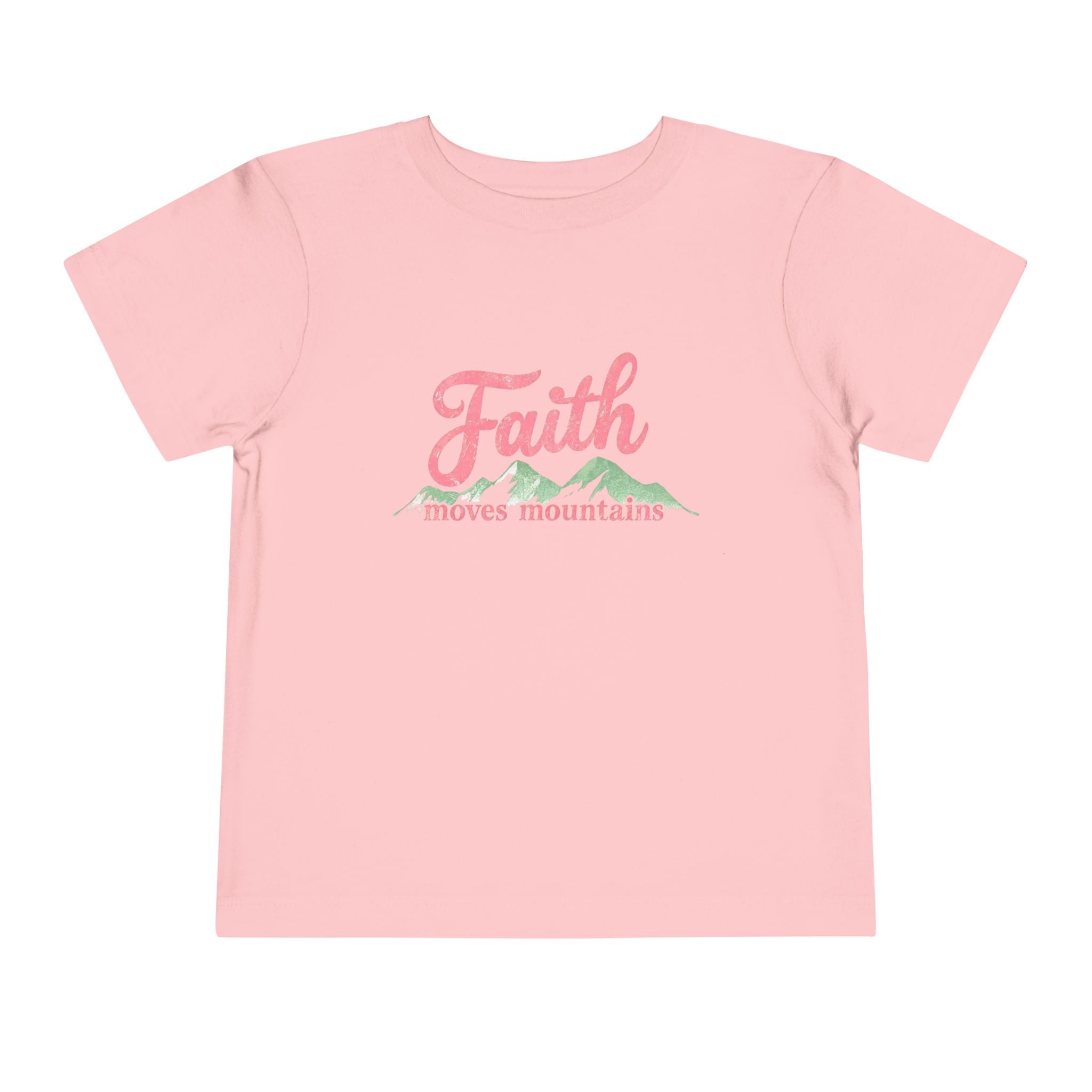 Toddler Tee - "Faith Moves Mountains" Pink Script Kids T-Shirt