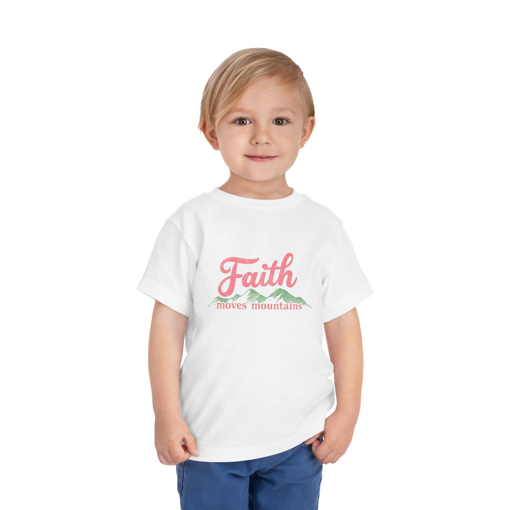 Toddler Tee - "Faith Moves Mountains" Pink Script Kids T-Shirt