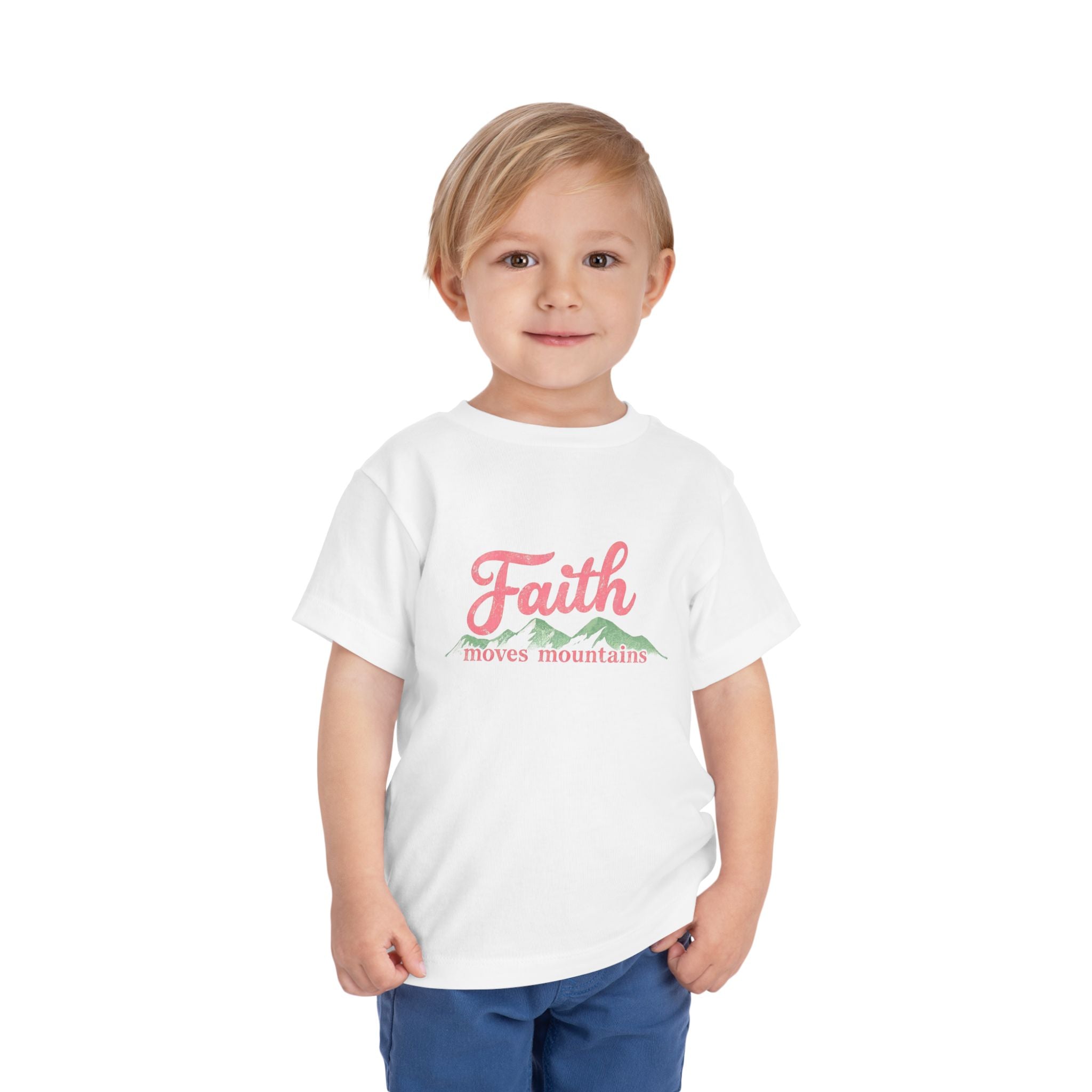 Toddler Tee - "Faith Moves Mountains" Pink Script Kids T-Shirt