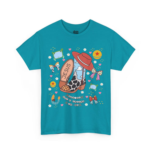 Christian Cowboy  Tee — 'Jesus' Boot, Blocks & Hat Graphic