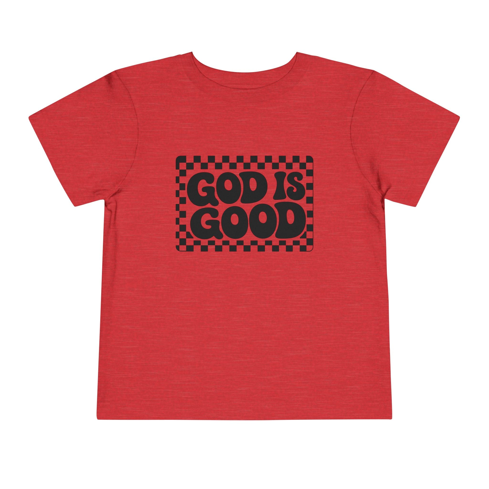 Toddler Tee — "God Is Good" Checkerboard Christian Kids Shirt