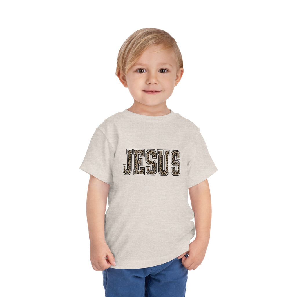Toddler Tee - 'JESUS' Leopard Print Christian Kids Shirt