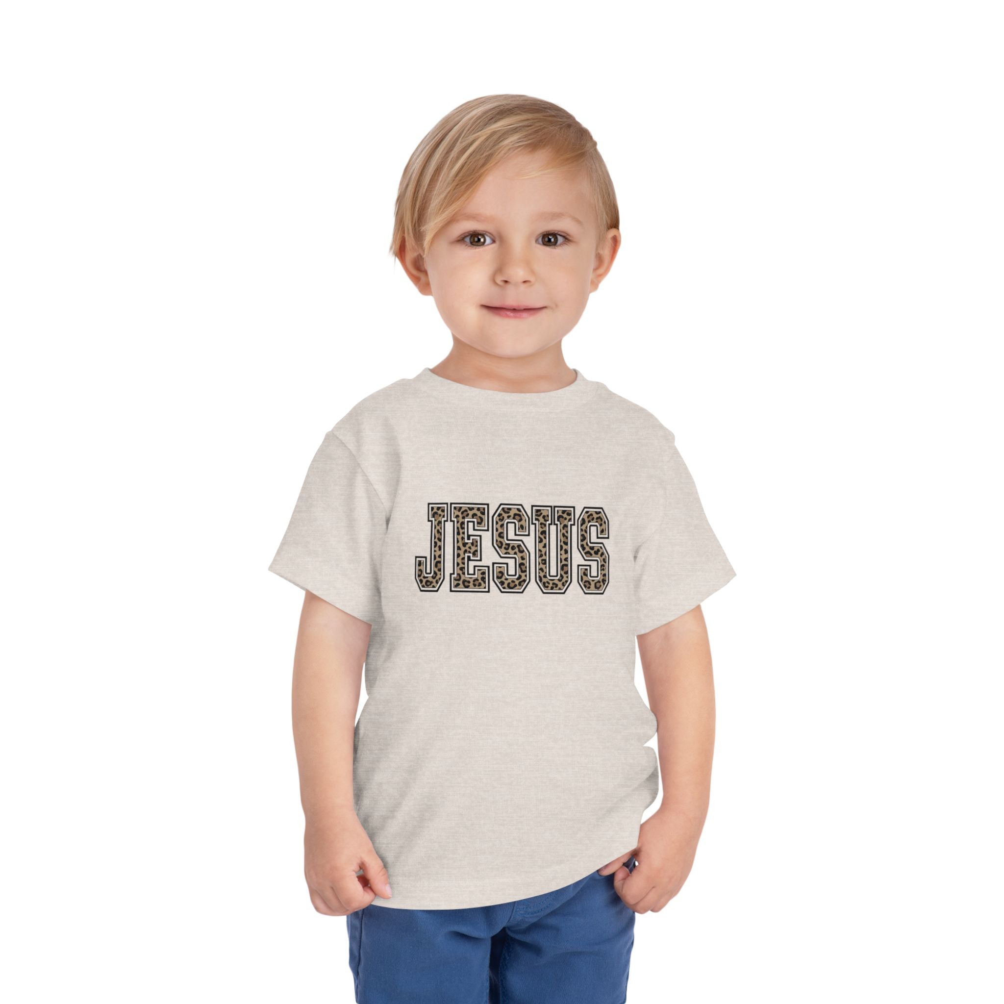 Toddler Tee - 'JESUS' Leopard Print Christian Kids Shirt