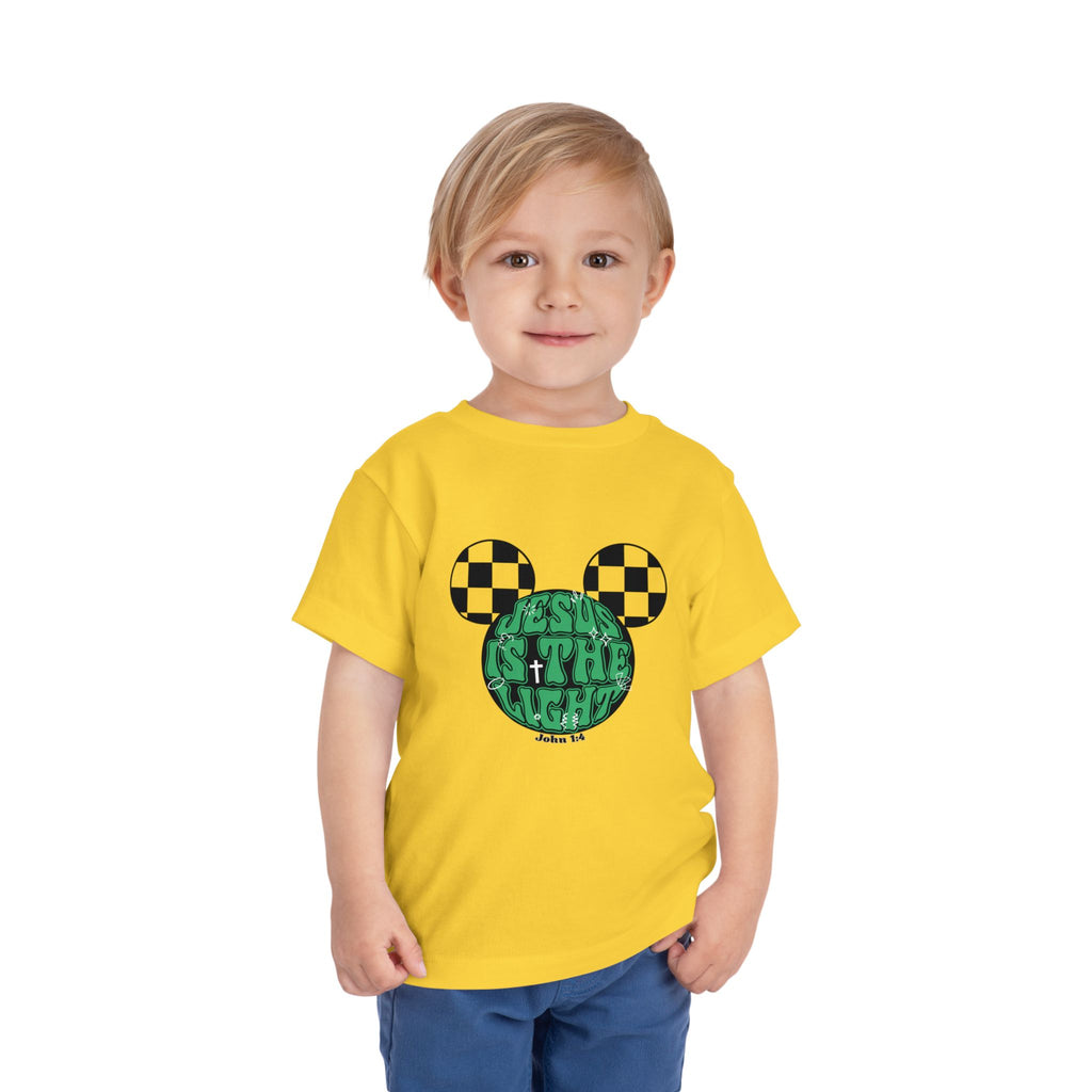 Toddler Tee — "Jesus Is The Light" Mickey Ear Graphic (Checkerboard)