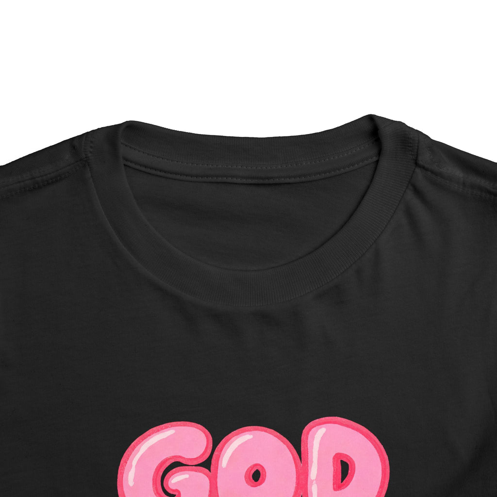 God Is Good Toddler Tee — Pink Bubble Letter Faith Shirt