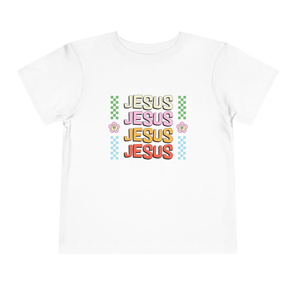 Kids "Jesus" Retro Rainbow Tee — Toddler Christian Shirt