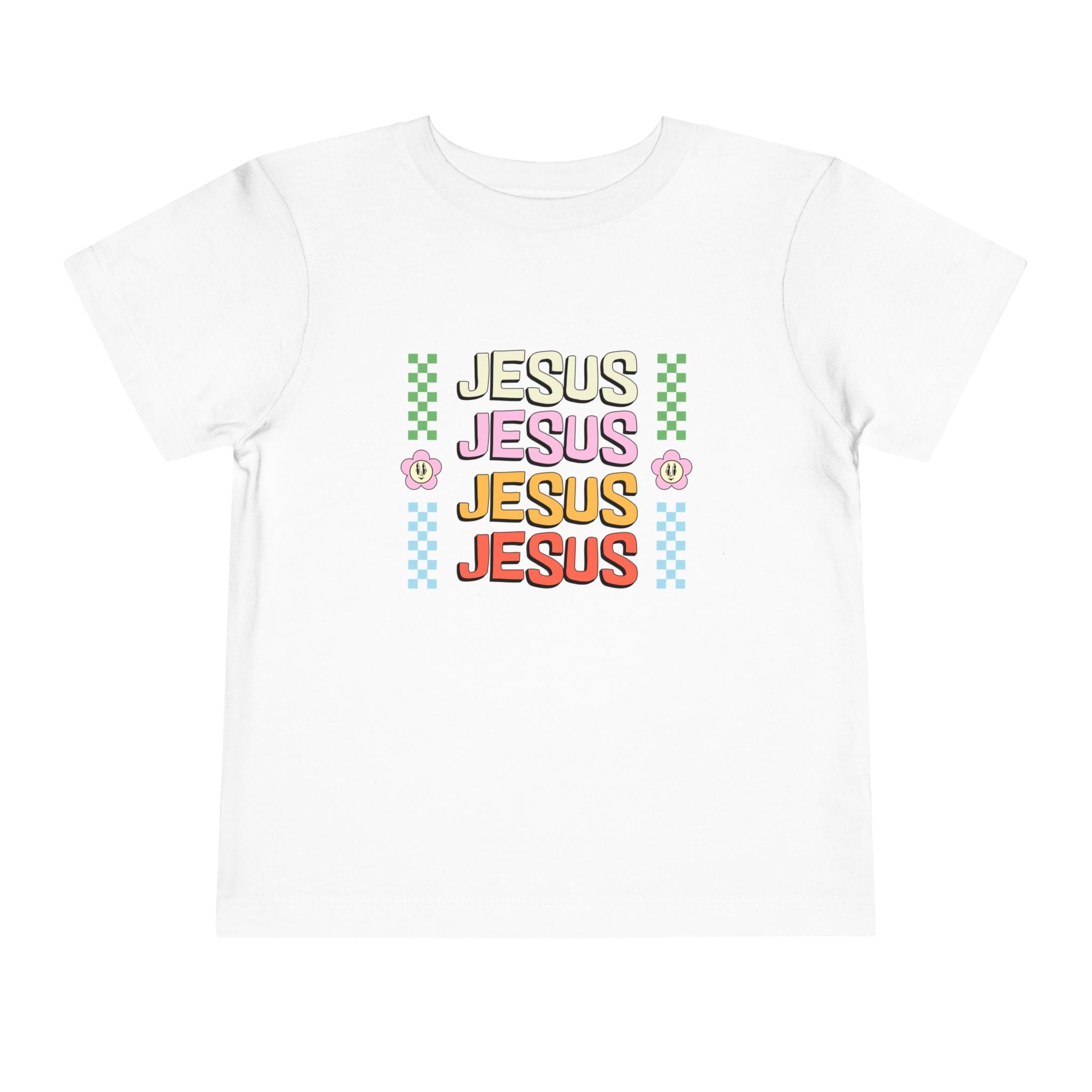 Kids "Jesus" Retro Rainbow Tee — Toddler Christian Shirt