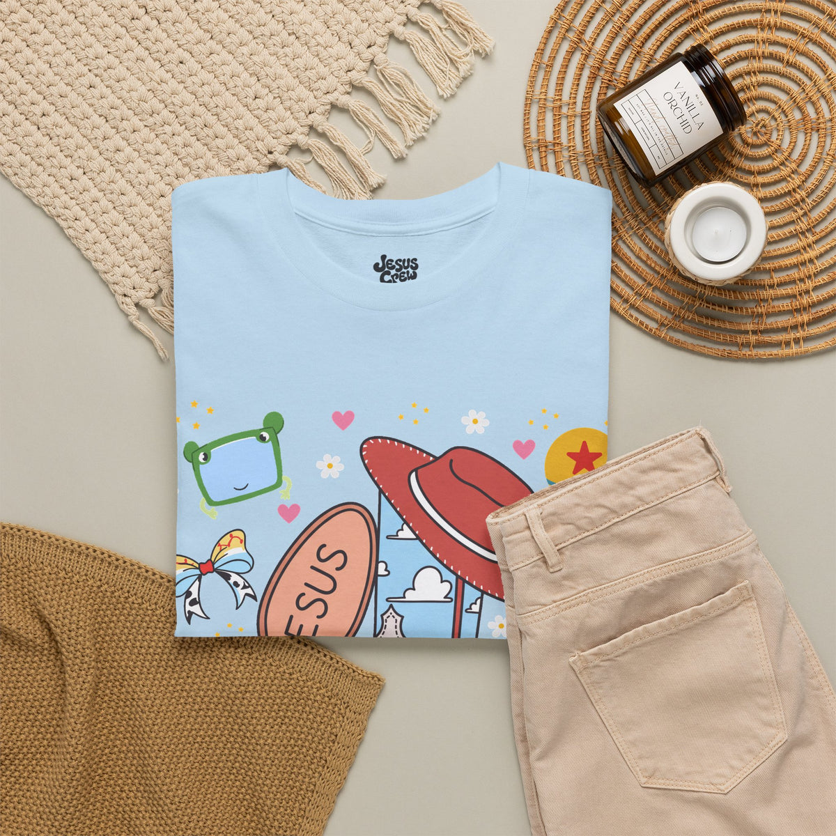 Christian Cowboy  Tee — 'Jesus' Boot, Blocks & Hat Graphic
