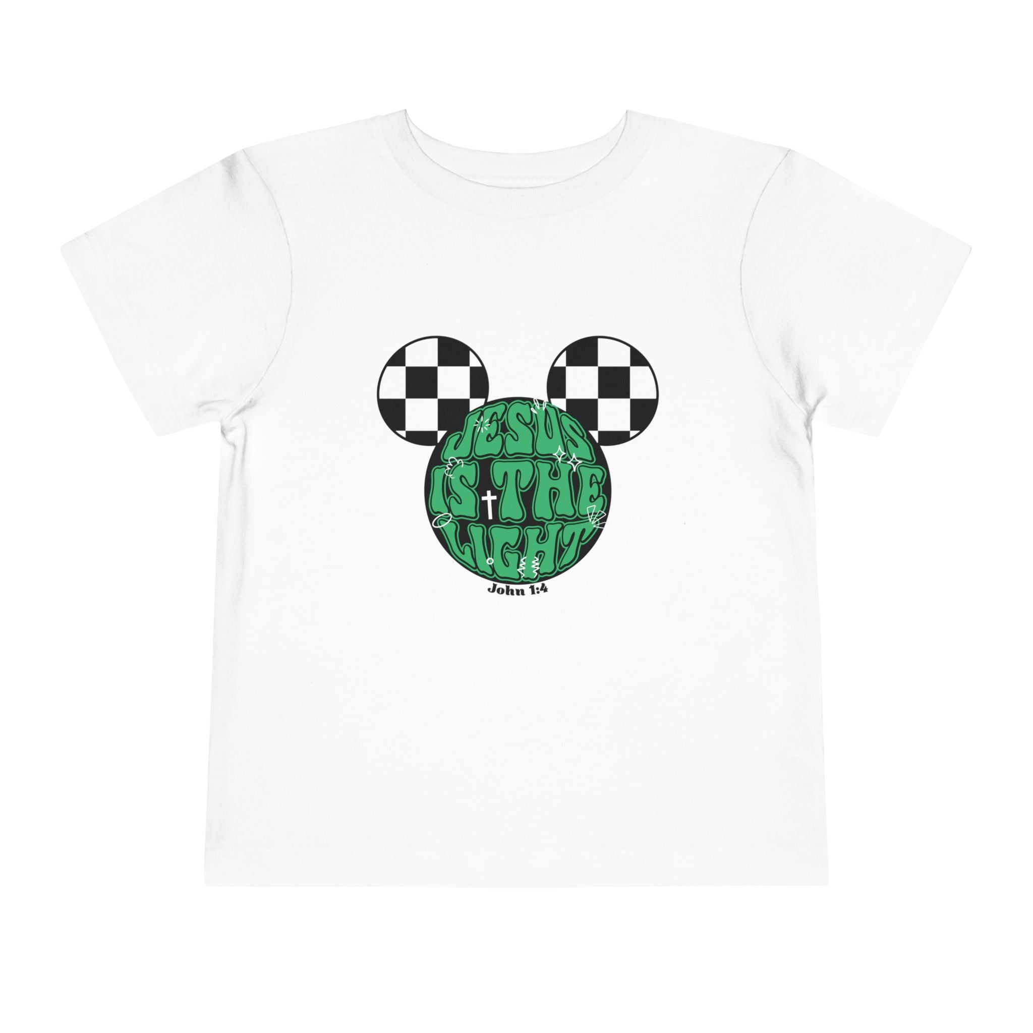 Toddler Tee — "Jesus Is The Light" Mickey Ear Graphic (Checkerboard)