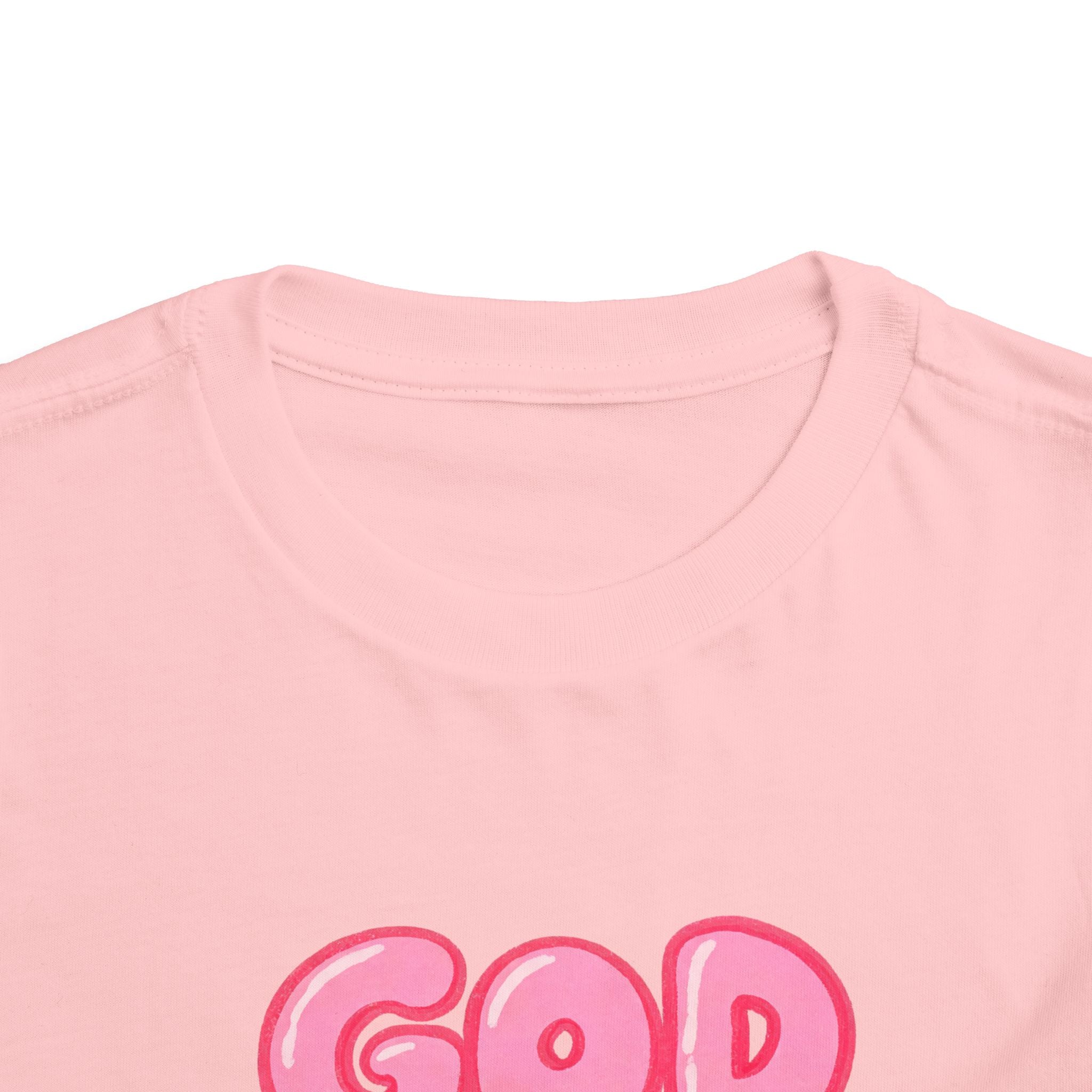 God Is Good Toddler Tee — Pink Bubble Letter Faith Shirt