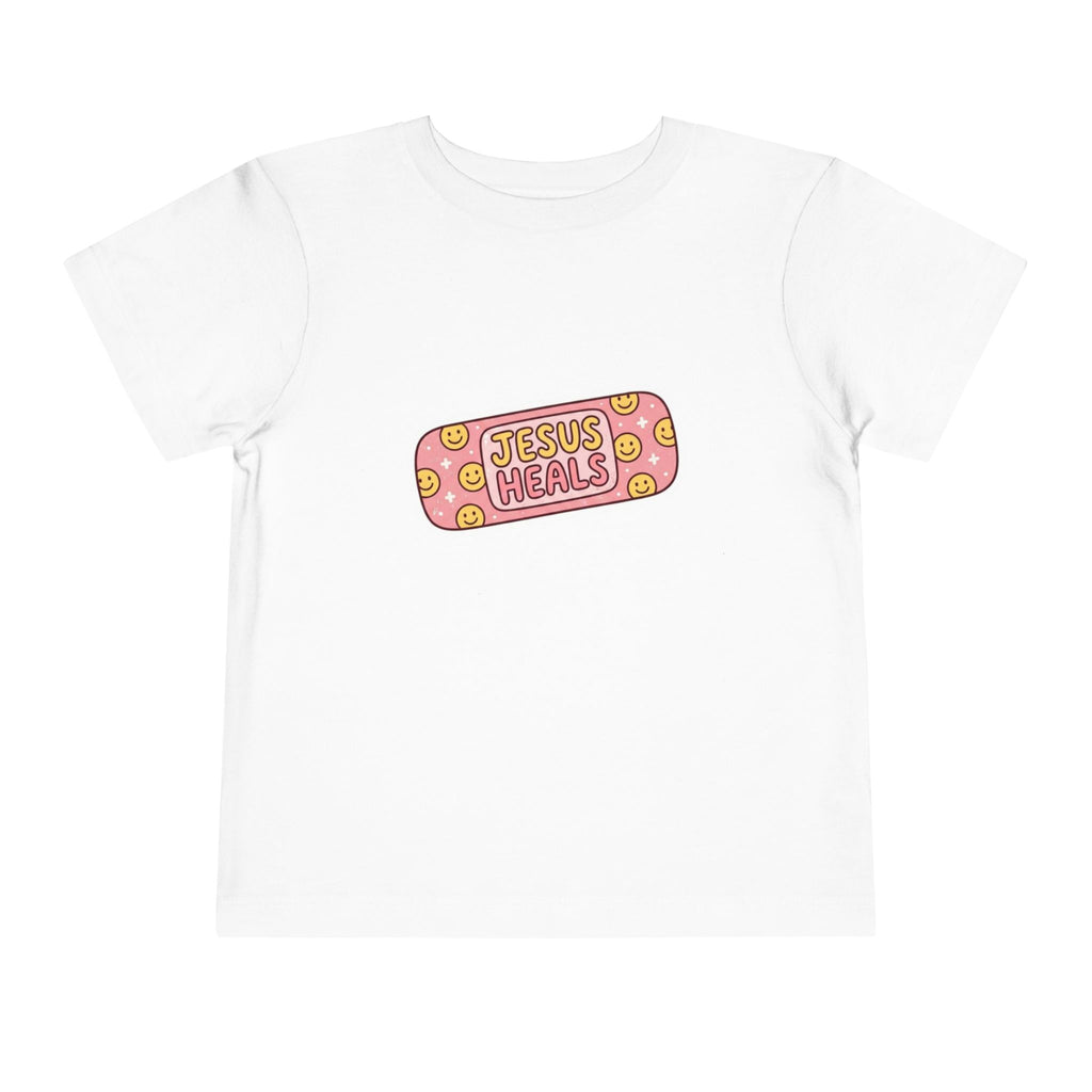 Toddler Tee - "Jesus Heals" Pink Bandage Faith Shirt