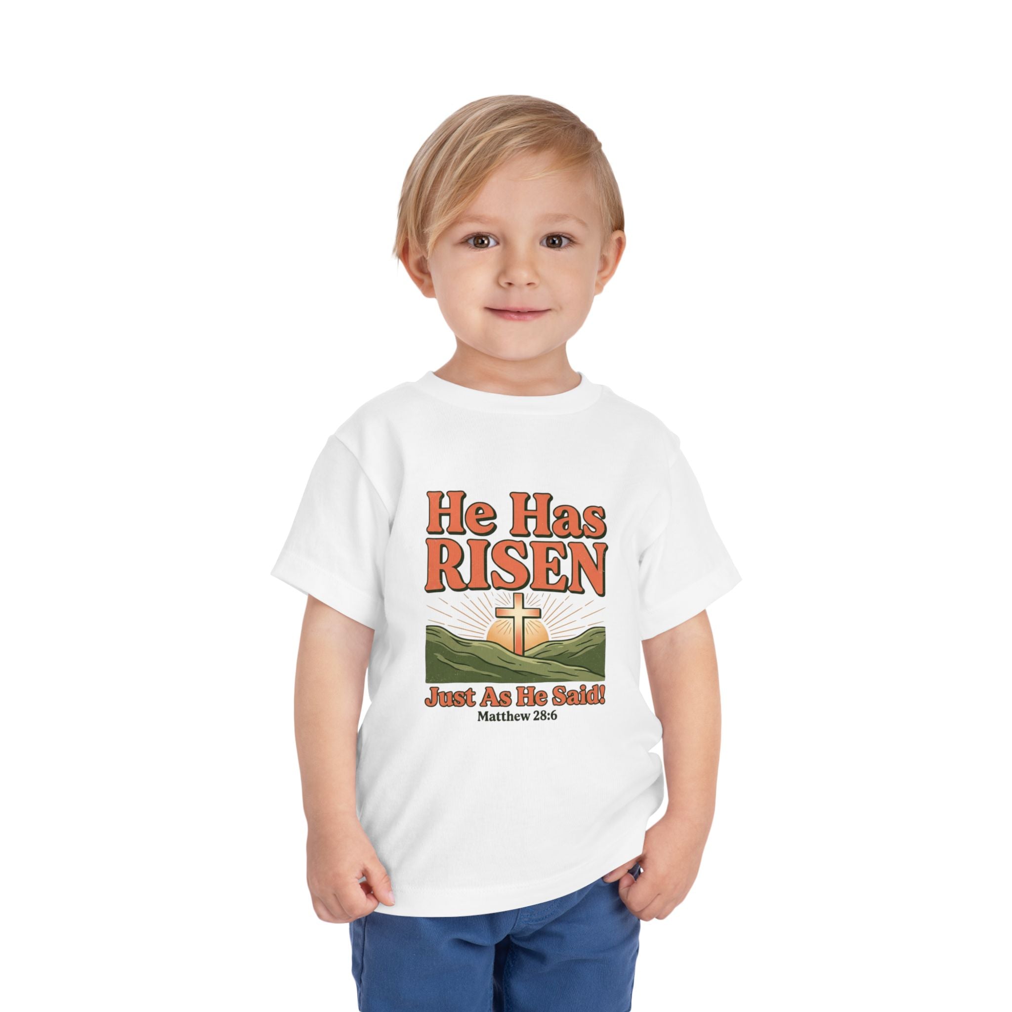 He Has Risen Toddler Tee - Christian Easter Bible Verse Shirt (Matthew 28:6)
