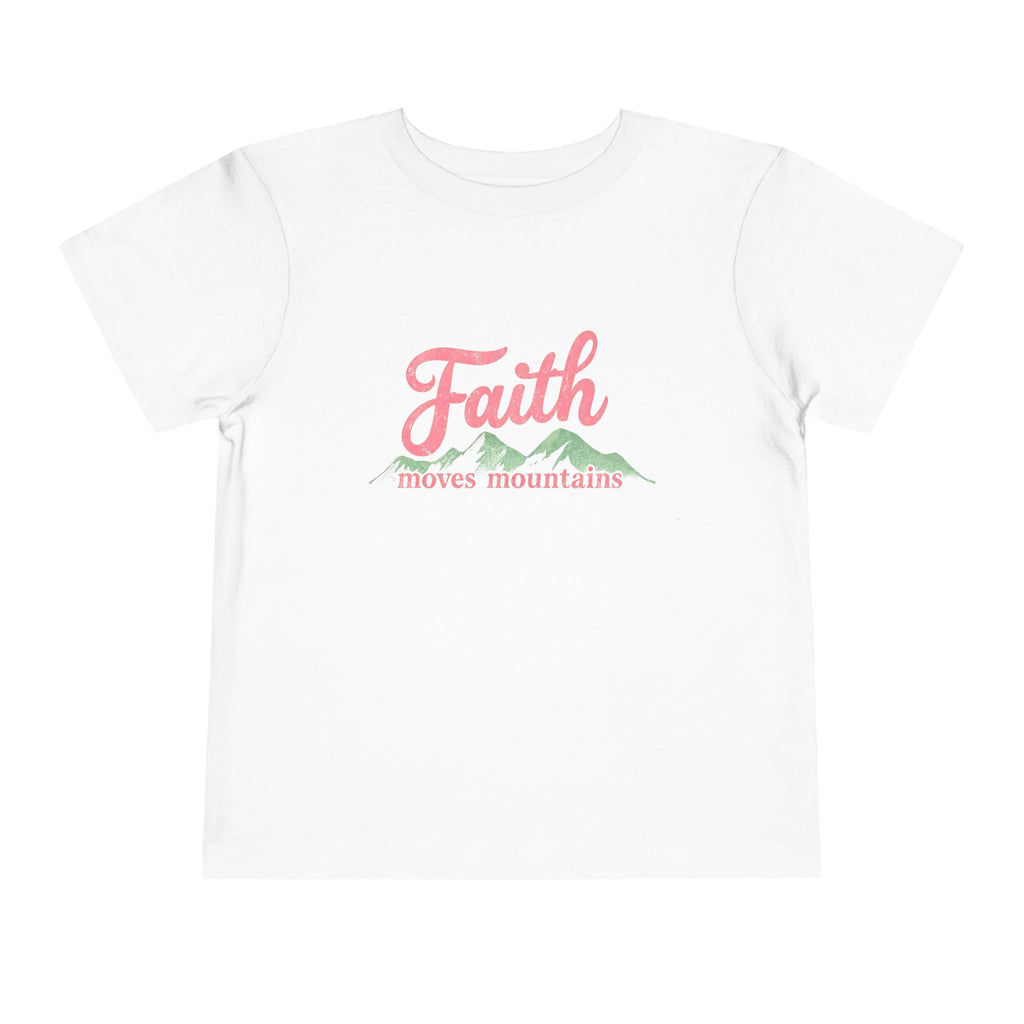Toddler Tee - "Faith Moves Mountains" Pink Script Kids T-Shirt