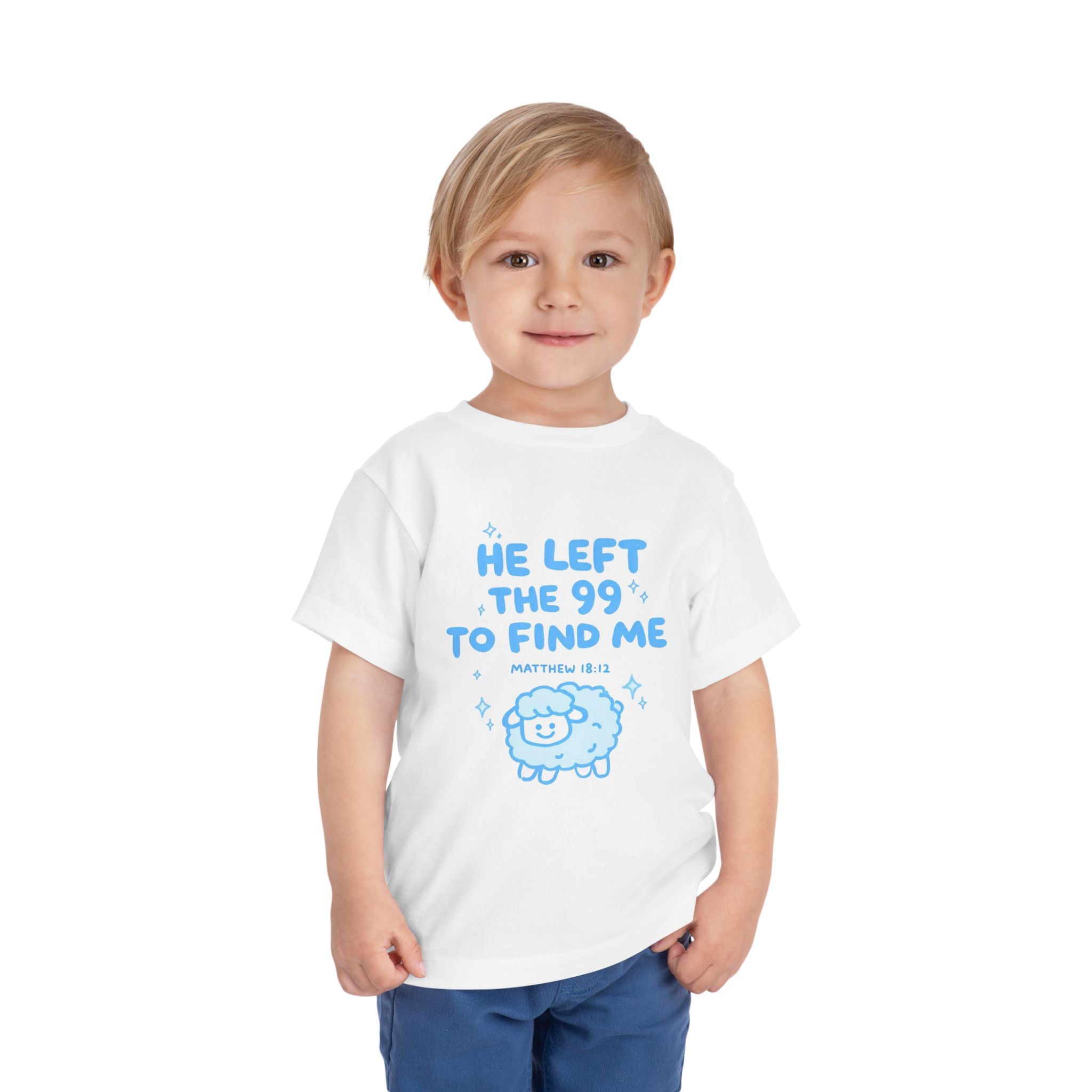 Toddler Tee — "He Left the 99 to Find Me" Cute Christian Sheep Graphic