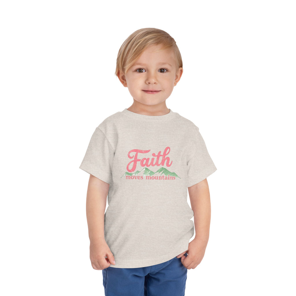 Toddler Tee - "Faith Moves Mountains" Pink Script Kids T-Shirt
